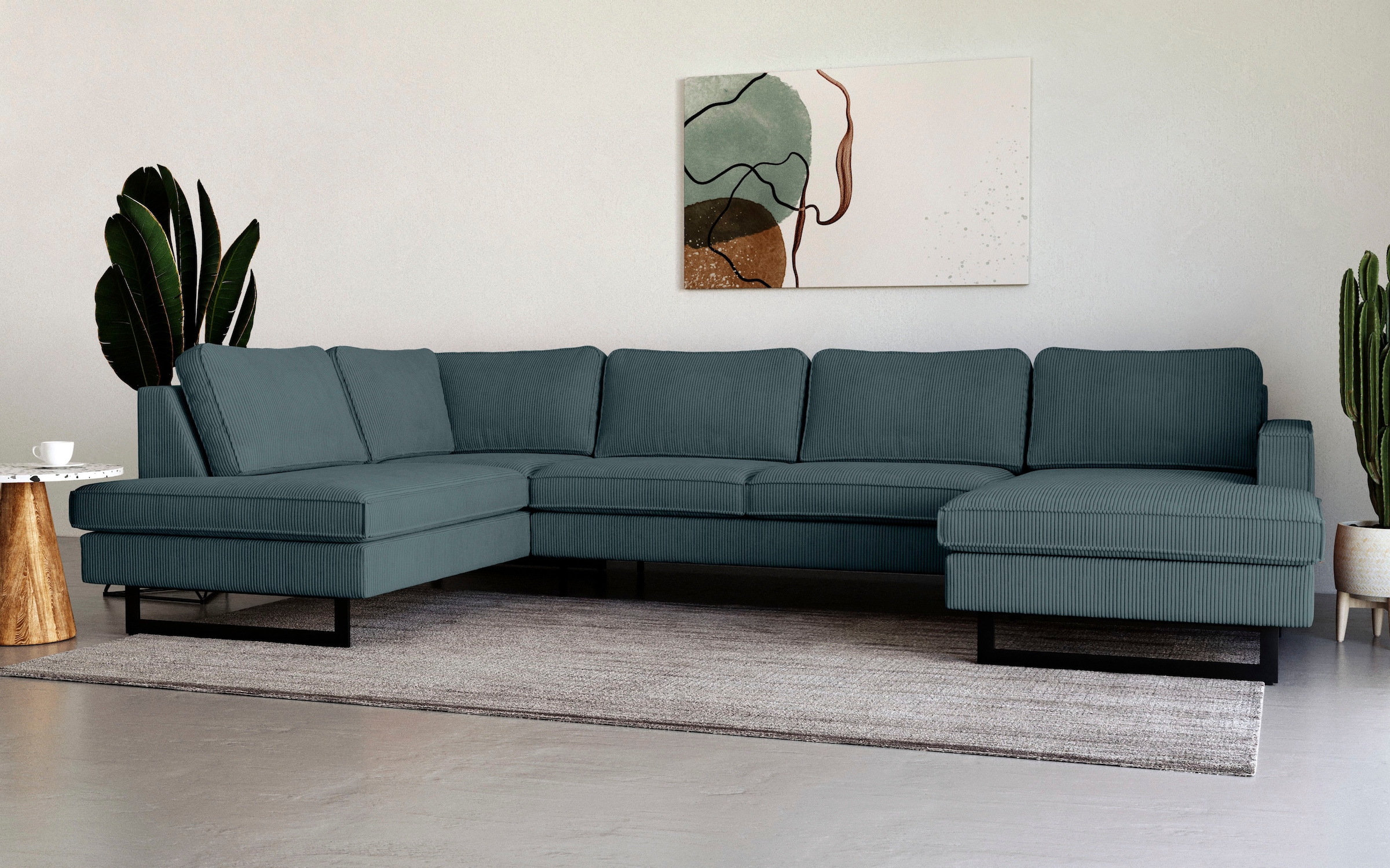 Home affaire Wohnlandschaft "Pinto, 350 cm, U-Form, XXL, mit Ottomanen" Cor günstig online kaufen