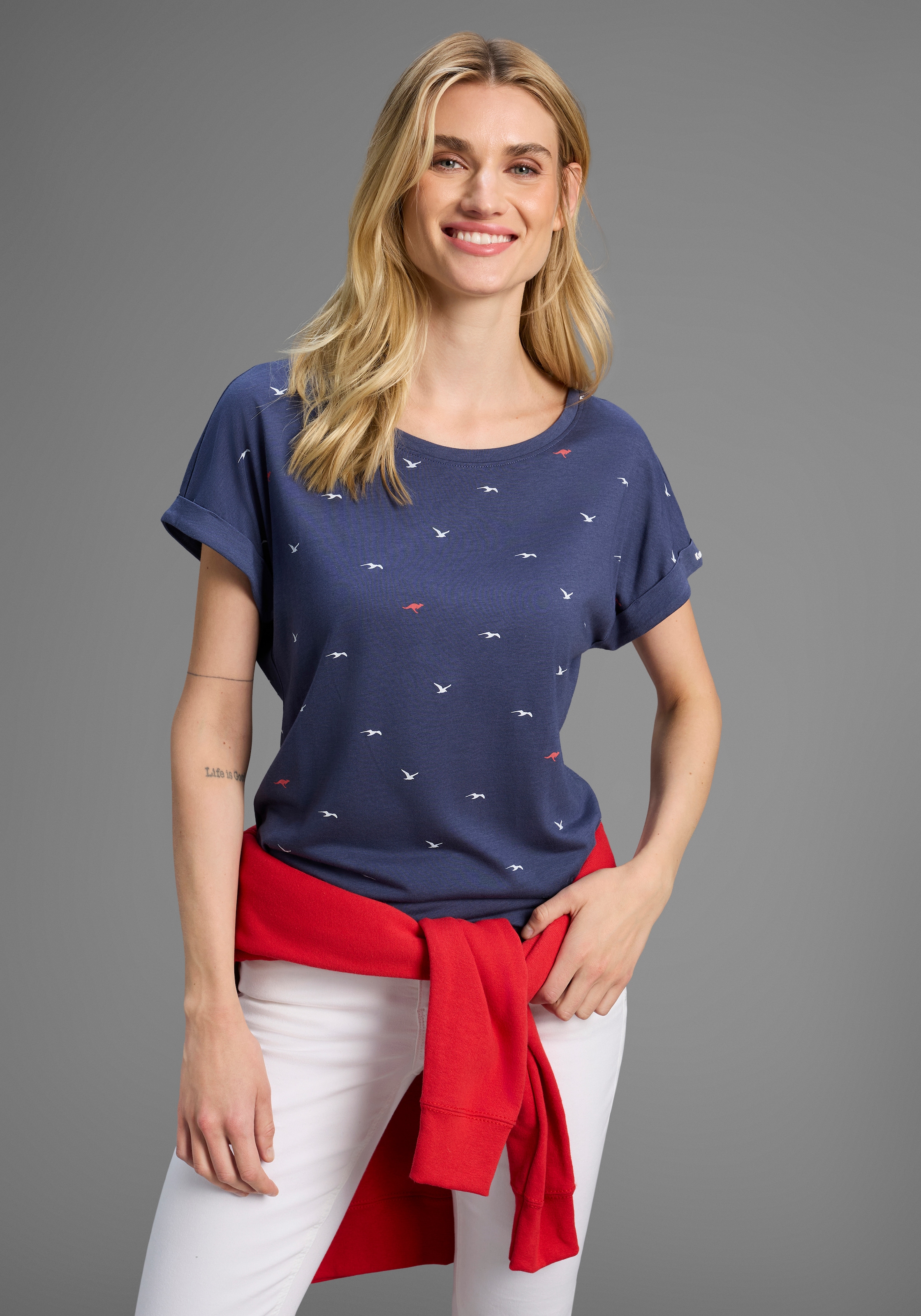 KangaROOS Print-Shirt, kurzärmelig, figurumspielend, mit Print, mit Rundhalsausschnitt