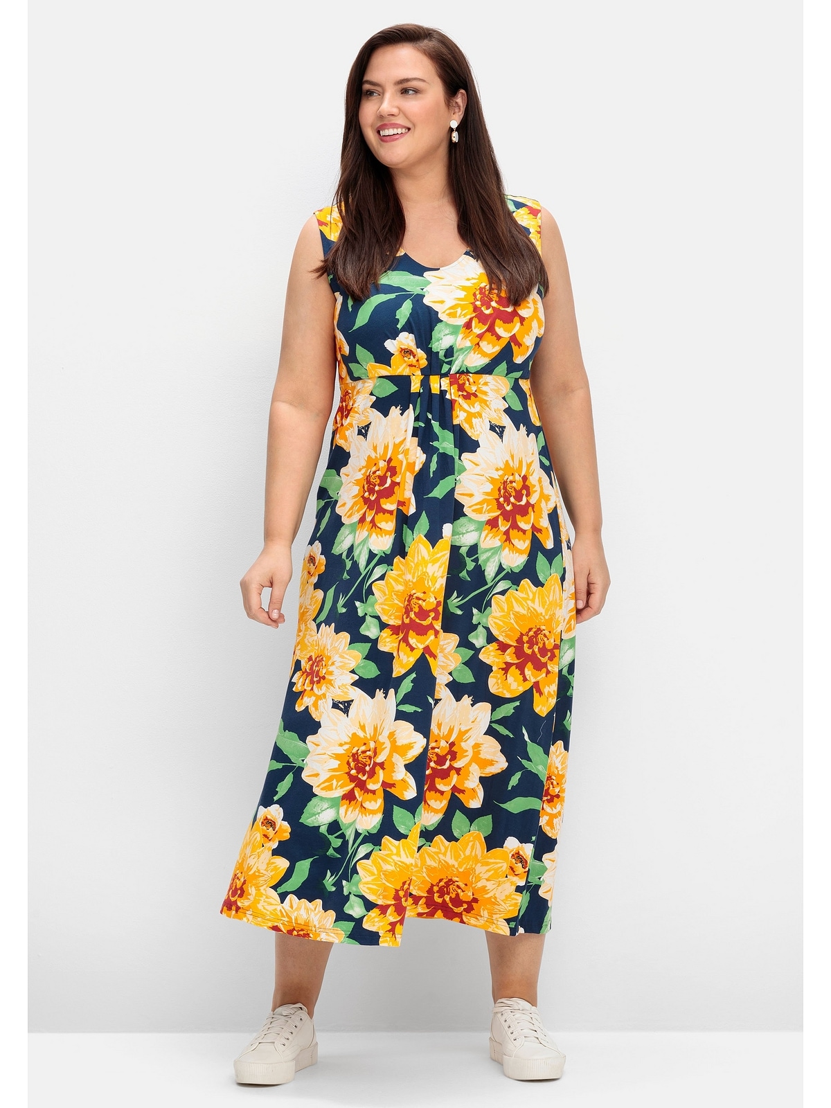 Jerseykleid »Große Größen«, mit Blumendruck und schwingendem Rockteil