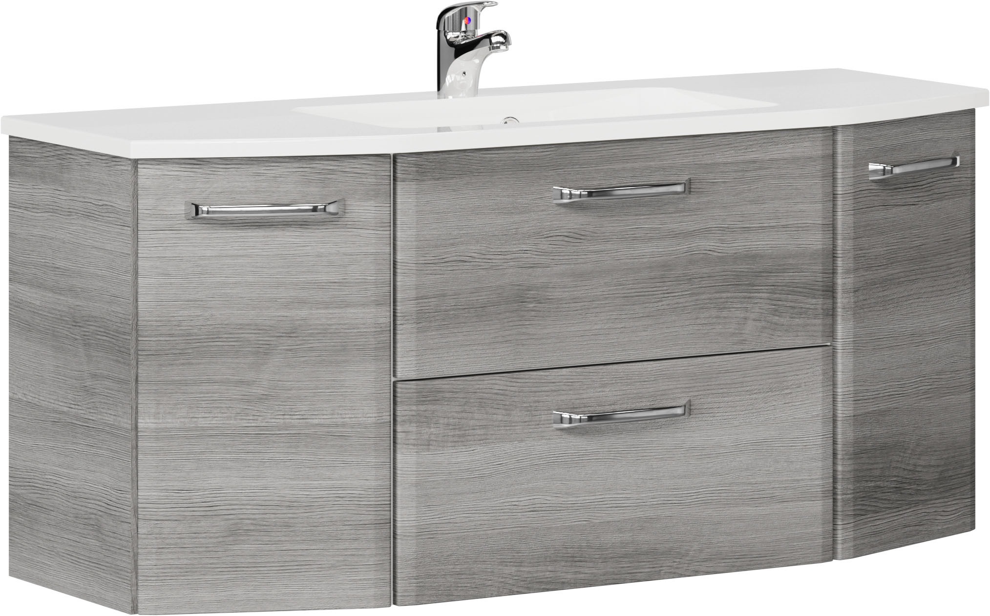 Badmöbel-Set SAPHIR, B:112cm H:53cm T:49cm, grau, Kastenmöbel-Sets, "2-teilig, Keramikwaschtisch und Waschtischunterschrank"