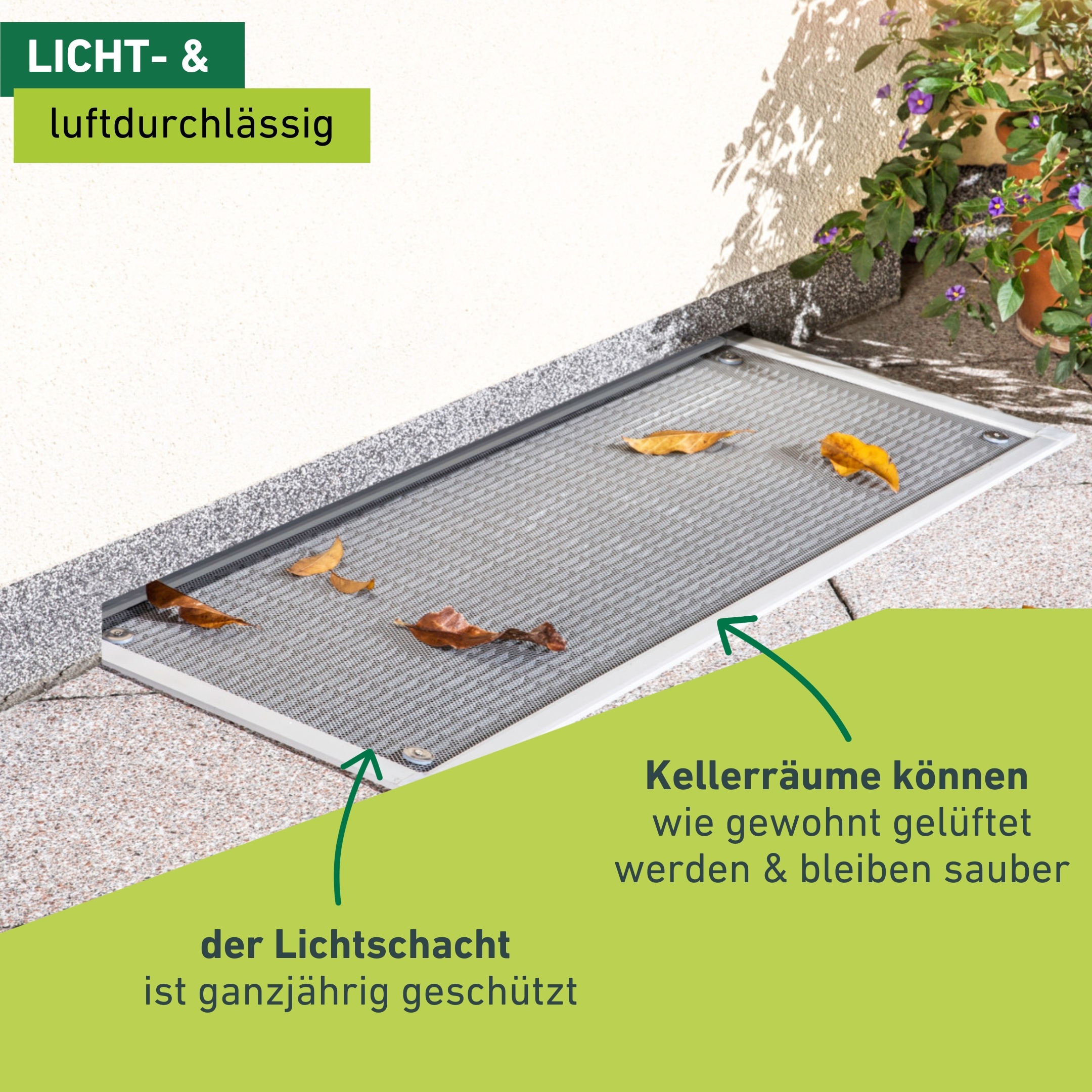 Windhager Lichtschachtabdeckung »zuverlässiger Schutz vor Laub, Schädlingen, Kellerschacht Abdeckung« 1 Stk. tlg. individuell kürzbar, Rahmen und Gewebe aus Aluminium, 44 x 106 cm