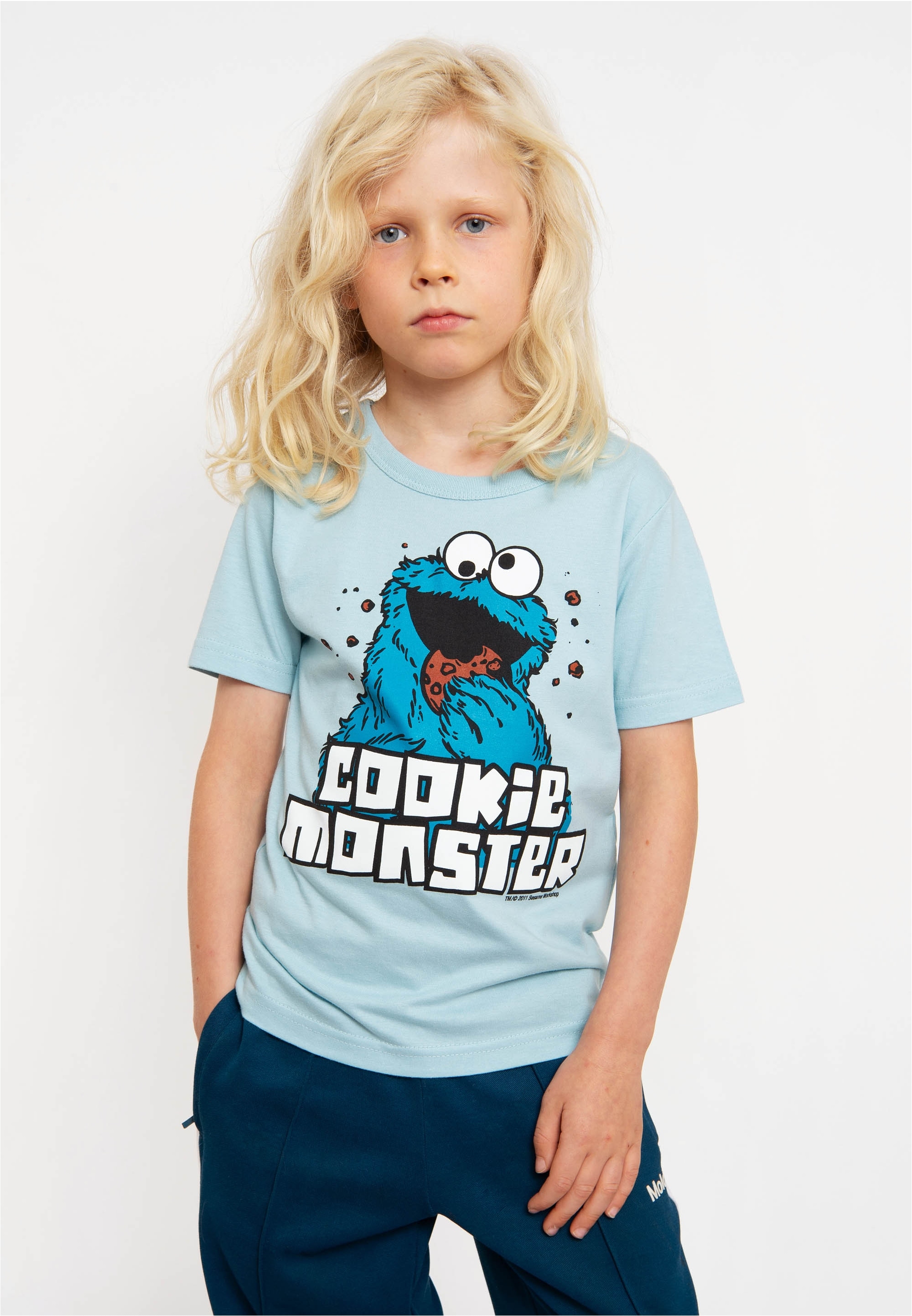 T-Shirt LOGOSHIRT "Sesamstraße - Krümelmonster", Mädchen, Gr. 176, blau (hellblau), 100% Baumwolle, unifarben, normal, Rundhals, Shirts T-Shirt, mit coolem Frontprint