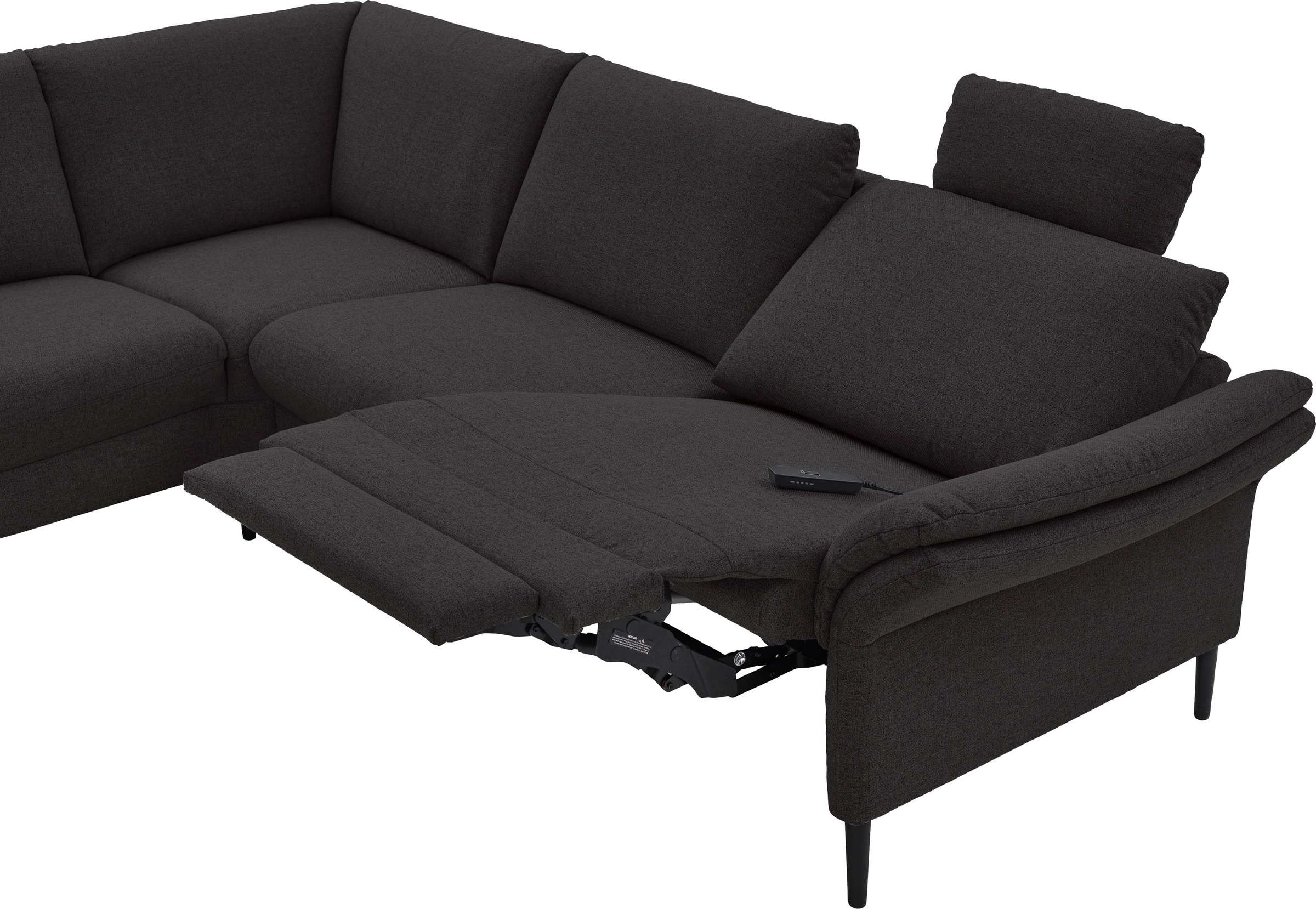 Places of Style Ecksofa »Sarsina: mit Tonnentaschen-Federkern, perfekt zum Entspannen L-Form«, inklusive 2 motorischen Relaxfunktionen mit Herz-Waage-Beschlag