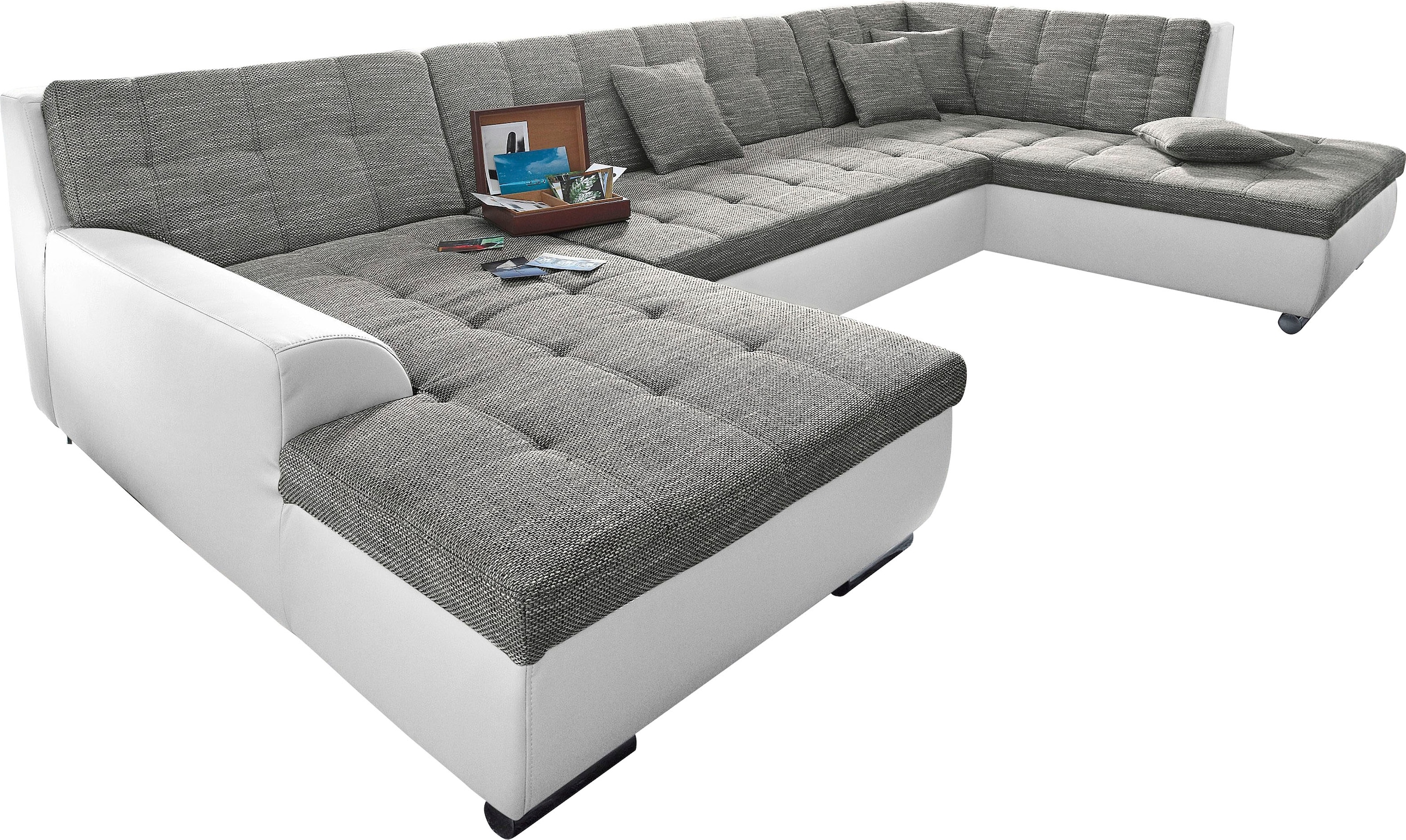 DOMO collection Wohnlandschaft »Treviso incl. Zierkissen, moderne Steppung, XXL: B/T/H: 364/201/83 cm«, wahlweise mit Bettfunktion, in vielen Bezugsarten auch in Cord U-Form