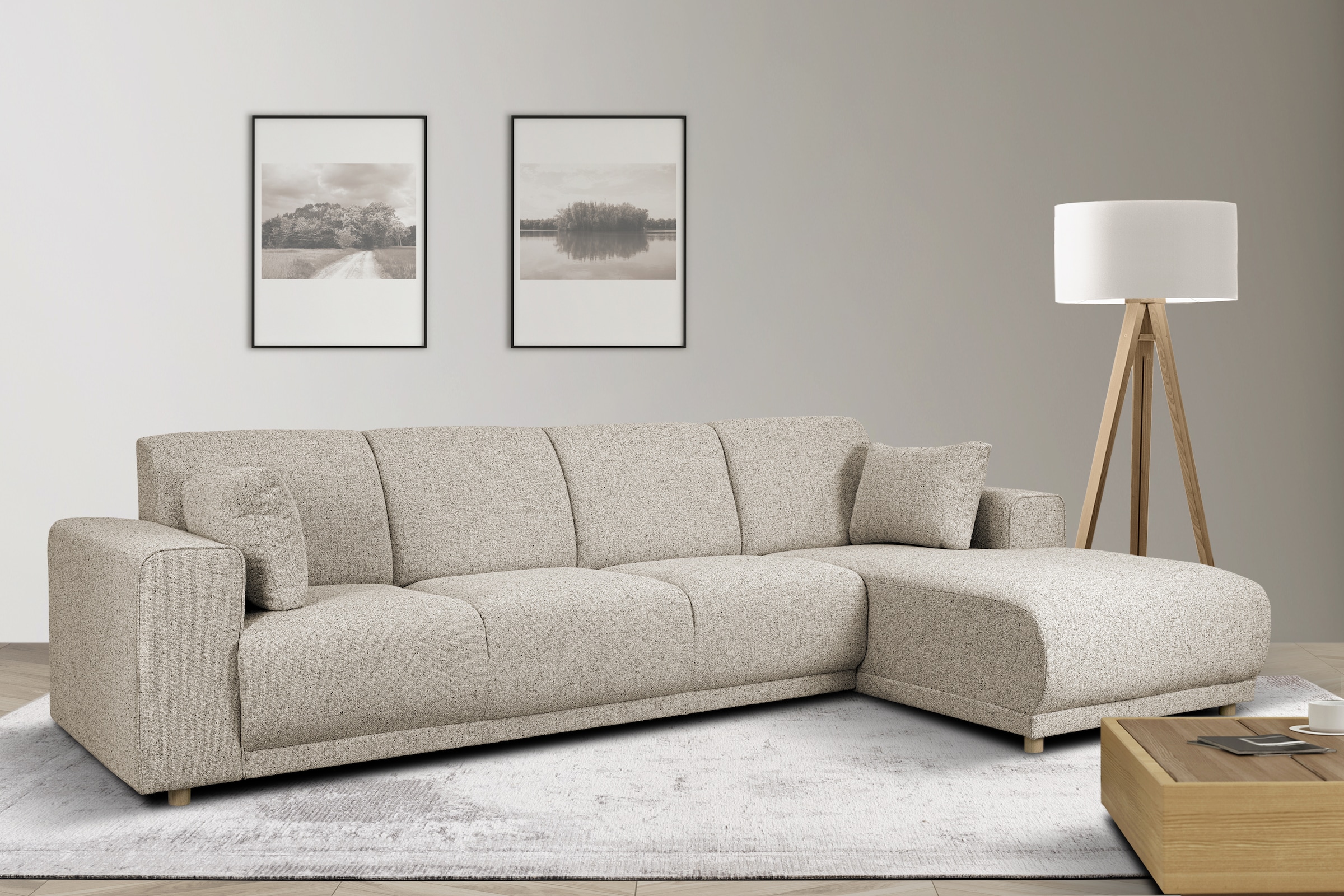 OTTO home Ecksofa "LEMPS wahlweise Recamiere links oder rechts L-Form" incl. Zierkissen, Stellmaße 297x162 cm