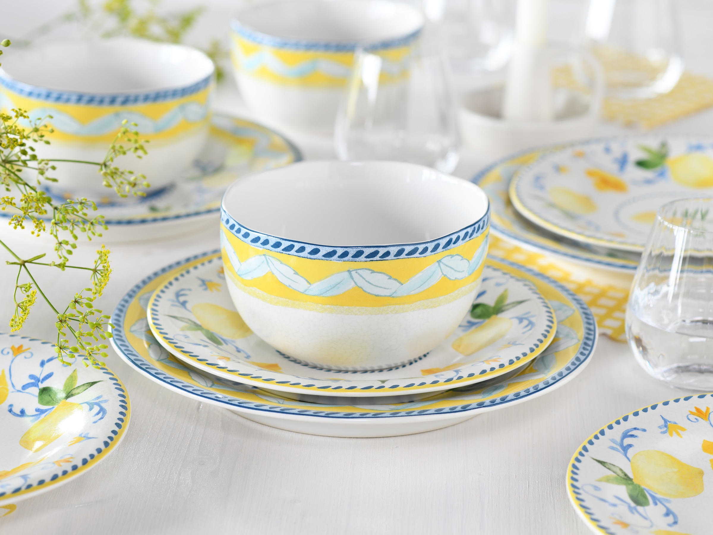 CreaTable Teller-Set »Lemona, Tellerset 12-tlg«, (Set, 12 tlg.), Handgemalte italienische Keramik