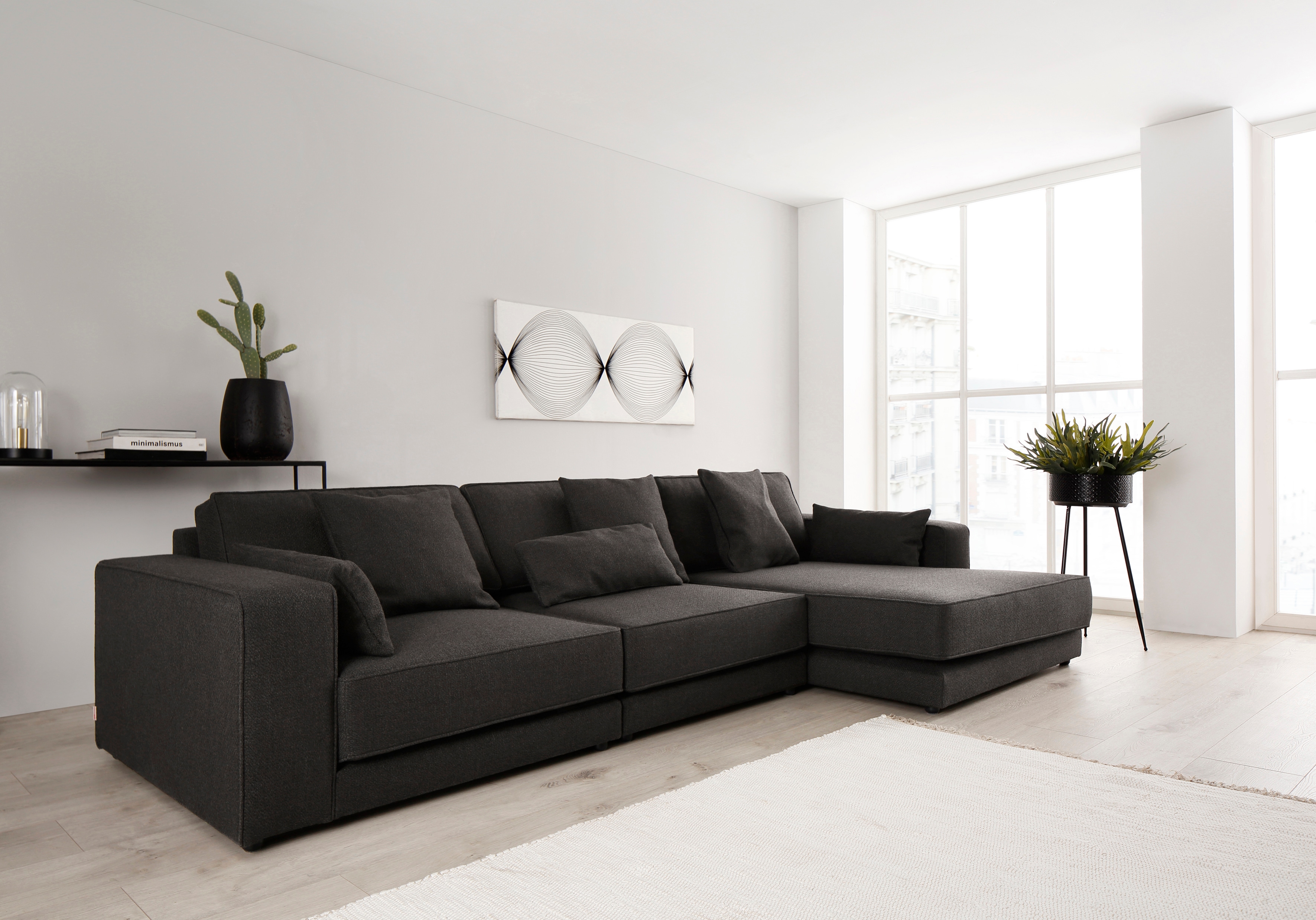 OTTO products Ecksofa Grenette, Modulsofa, im Baumwoll-/Leinenmix oder umweltschoned aus 70% recyceltem Polyester, Federkern