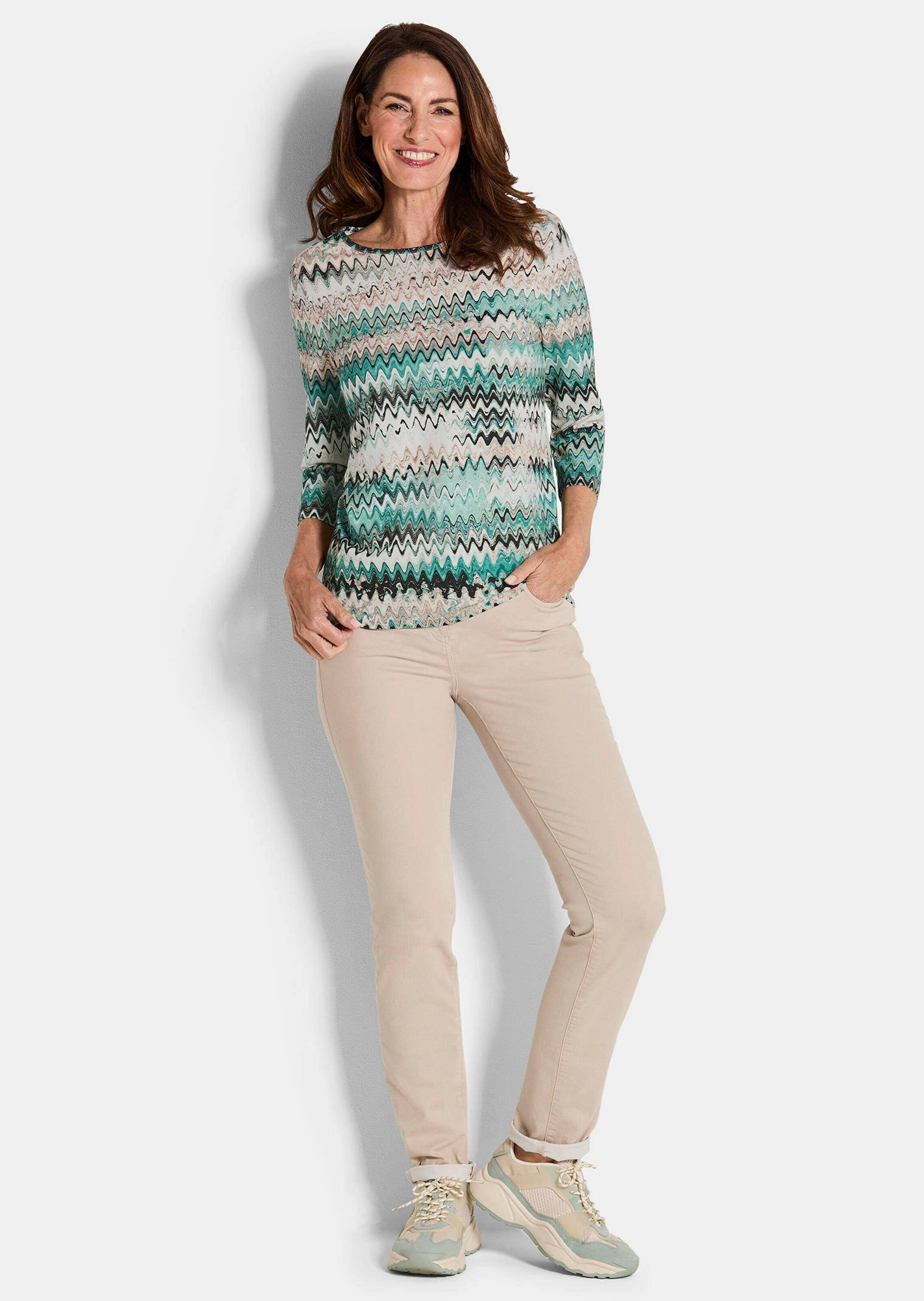 GOLDNER Print-Shirt "Halbarm-Viskosebluse, Zickzack-Design" günstig online kaufen