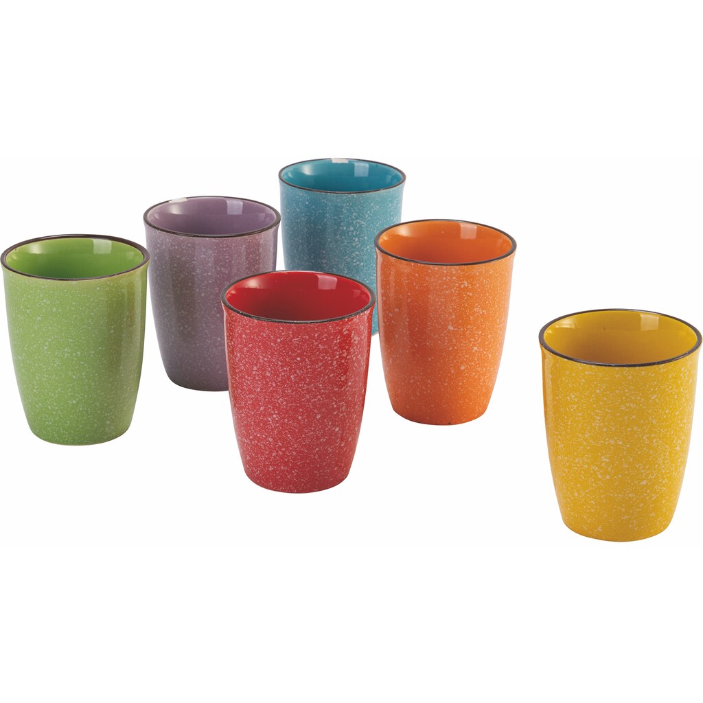 Villa d'Este Becher »Baita - Sprenkelopitk mit braunem Rand«, (Set, 6 tlg.), Trinkbecher-Set, 6-teilig, Inhalt 320 ml