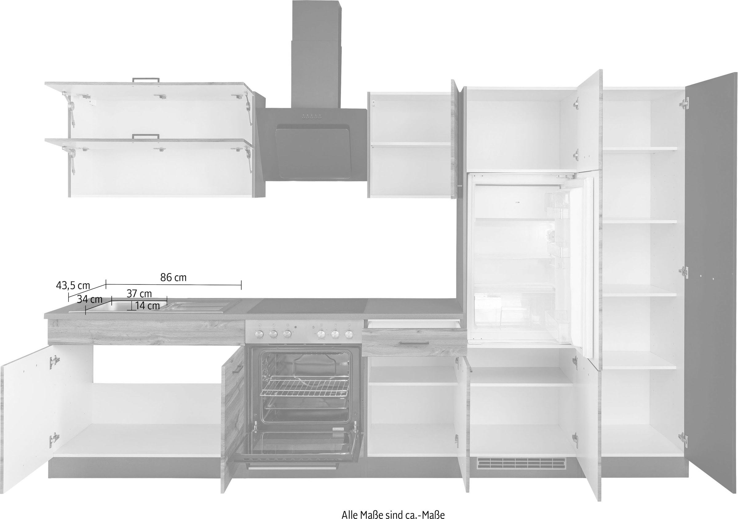 HELD MÖBEL Küchenzeile »Trier«, Breite BAUR kaufen 320 E-Geräte, ohne cm 