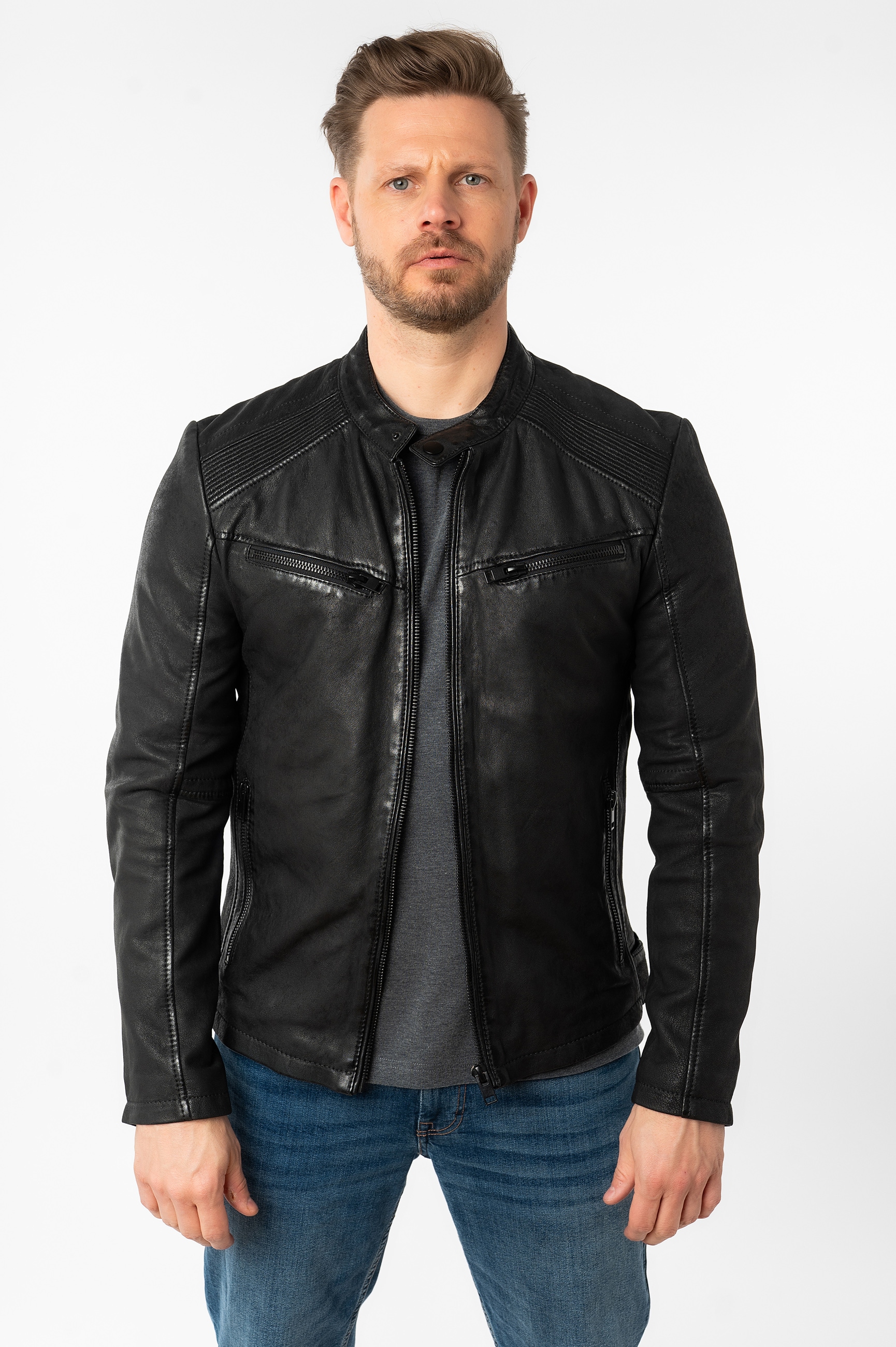 Mauritius Lederjacke "MMTaibo SF" mit Stehkragen und Drucker günstig online kaufen