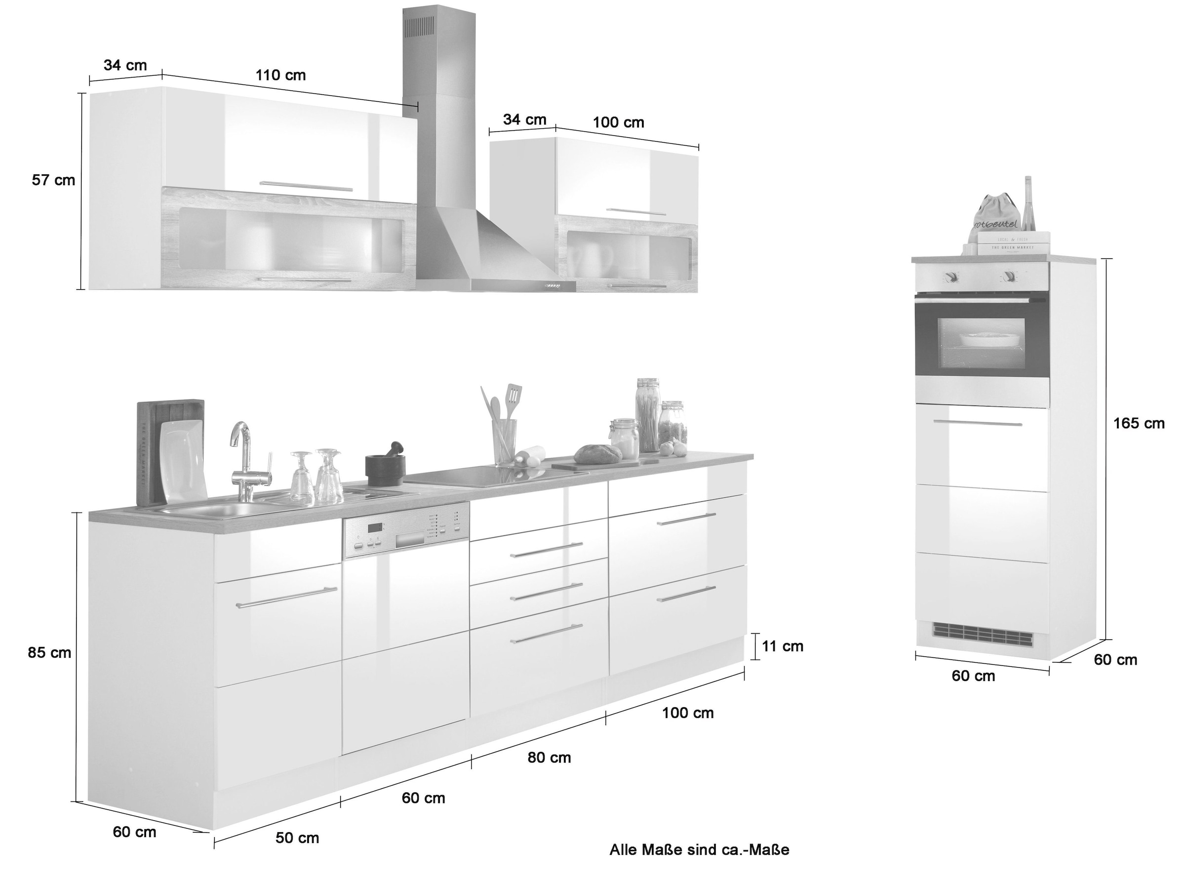 E-Geräten, HELD »Wien«, wahlweise BAUR Küchenzeile mit Induktion mit MÖBEL Breite cm, 350 | bestellen