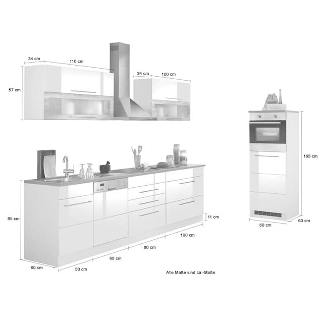 HELD MÖBEL Küchenzeile »Wien«, mit E-Geräten, Breite 350 cm, wahlweise mit  Induktion bestellen | BAUR