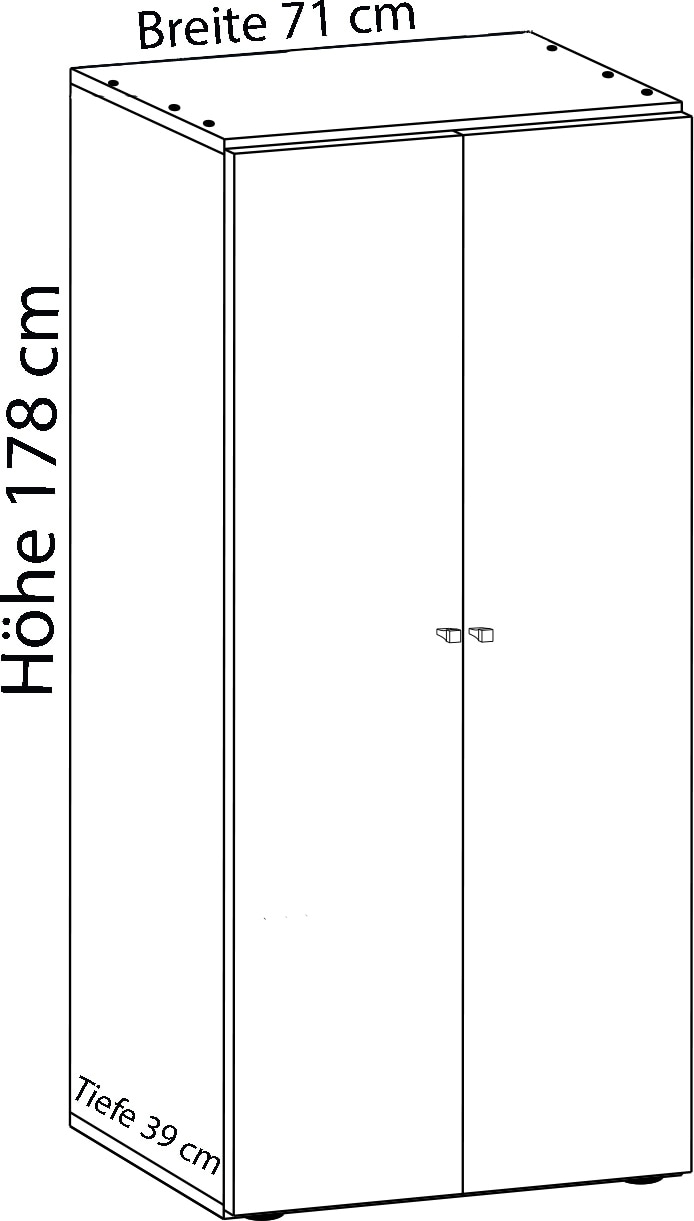VCM Kleiderschrank »VCM Holz Kleiderschrank | 5 Fächer | Maße ca. B. 70 x H. 178 x T. 40 cm | 2 Drehtüren | erweiterbar | Schrank - Vandol«, (1 St.)