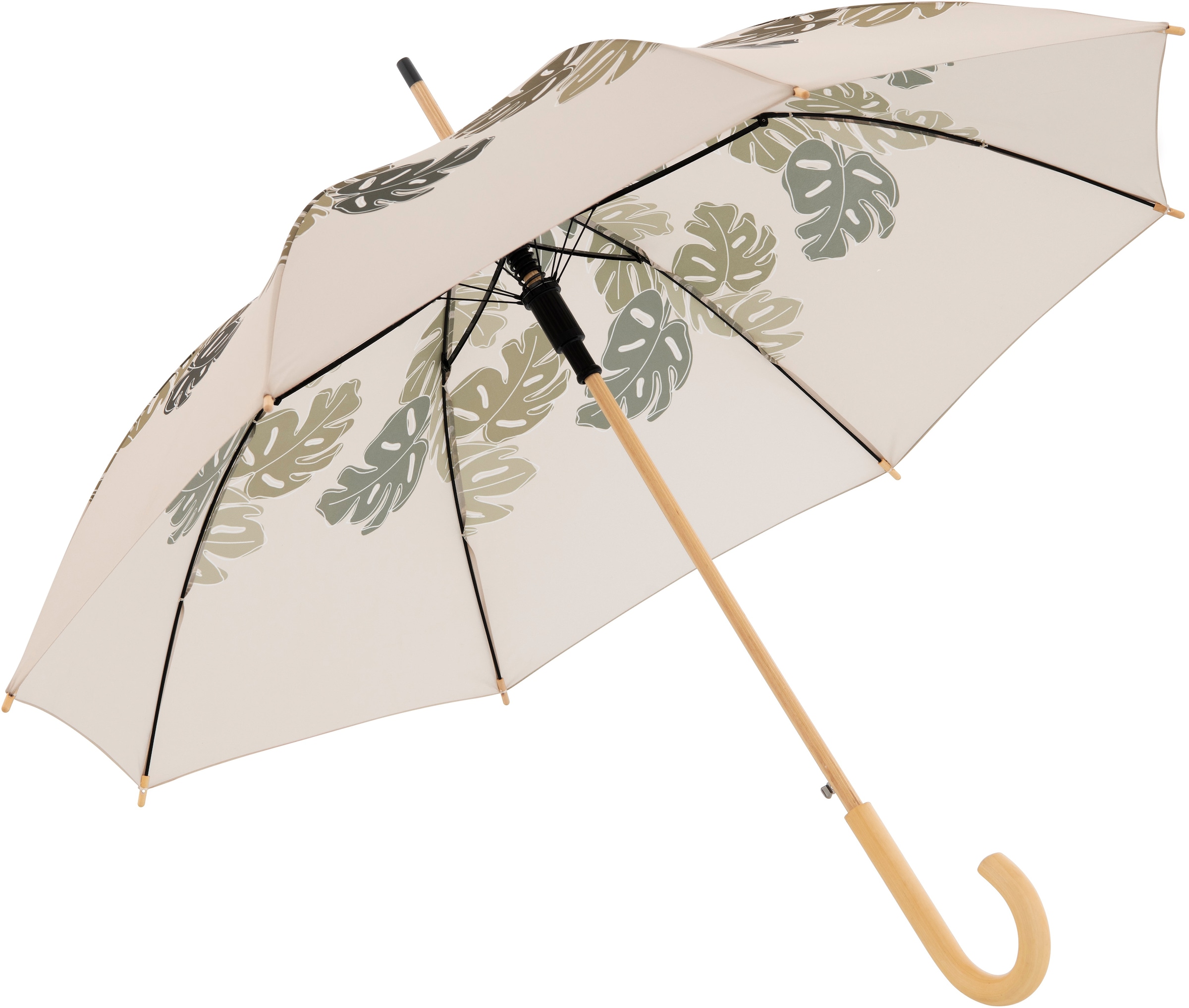 doppler® Stockregenschirm »nature Long, choice beige«, aus recyceltem Material mit Schirmgriff aus Holz