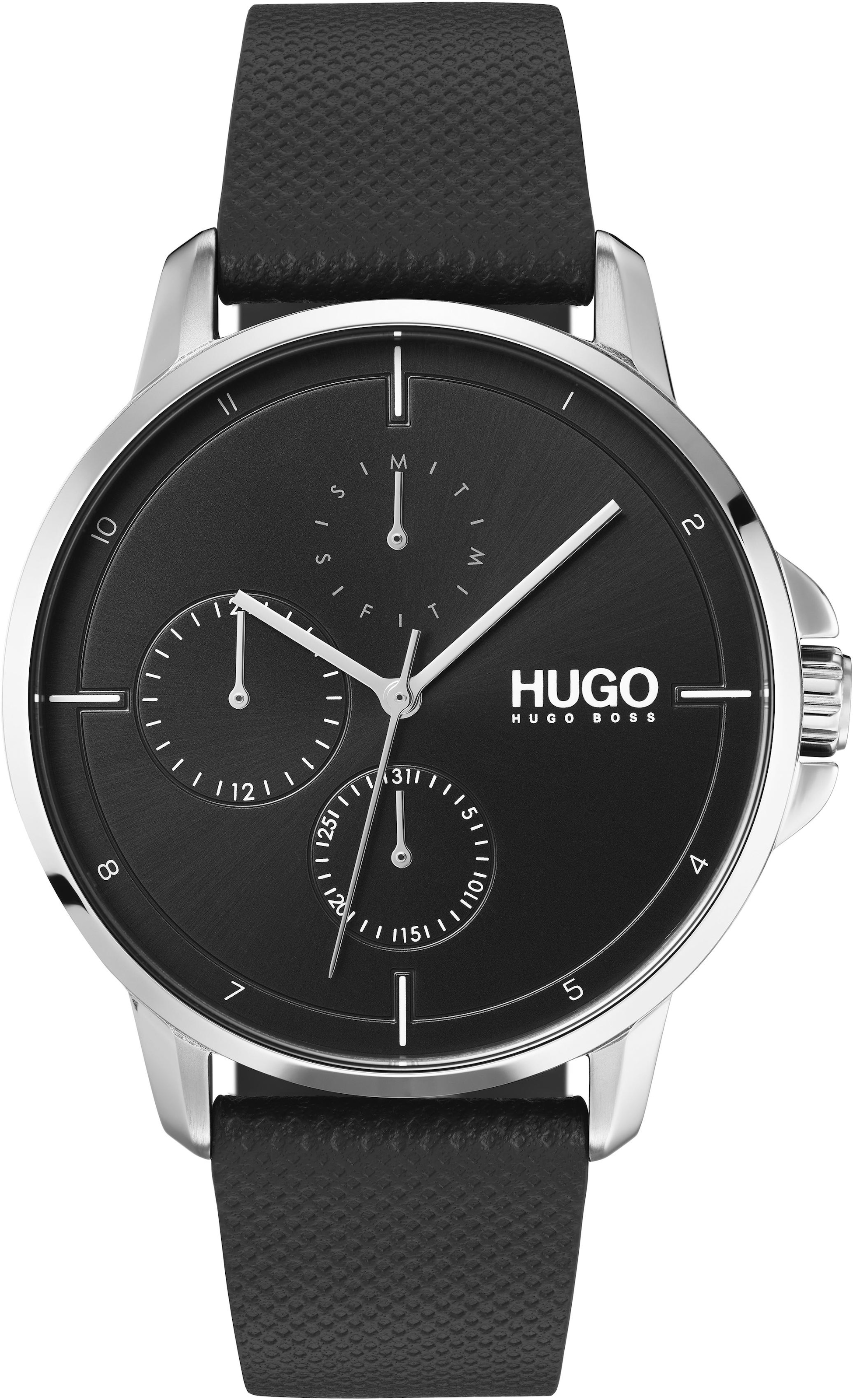 HUGO Multifunktionsuhr »Fokus, 1530022«, Quarzuhr, Armbanduhr, Herrenuhr, Datum, 12/24-Stunden-Anzeige