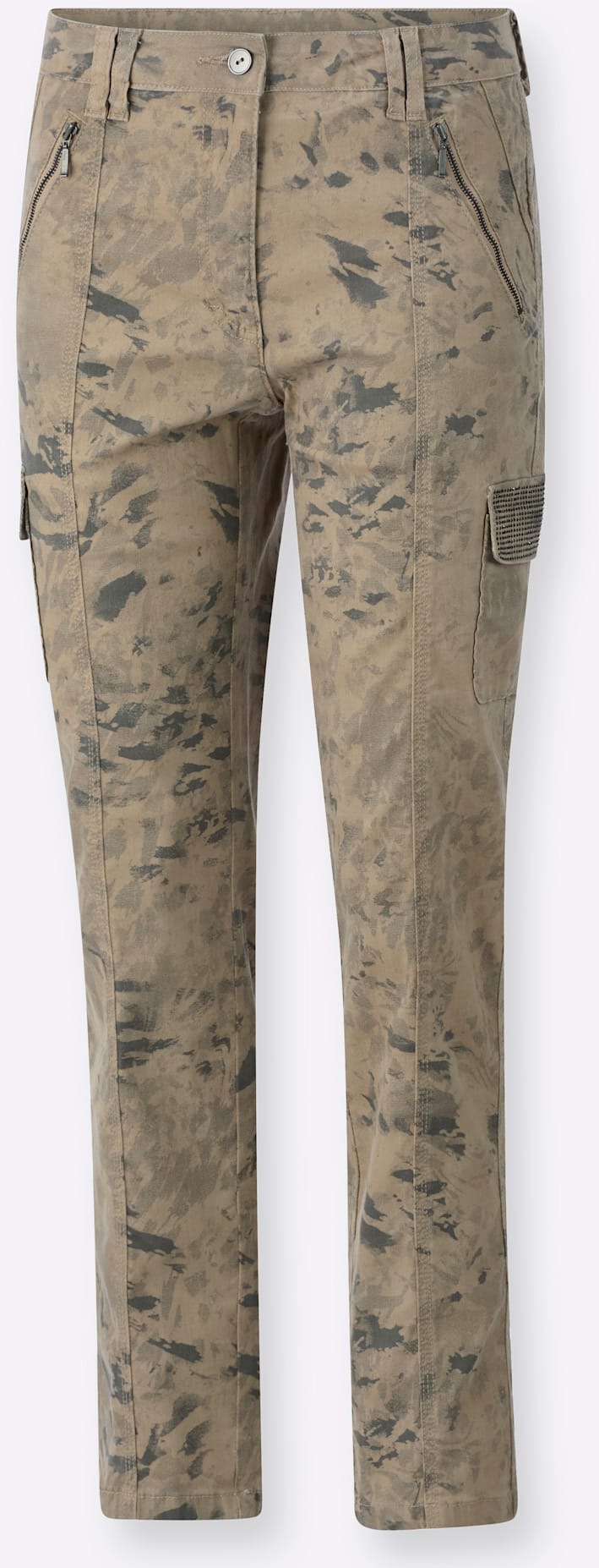 Webhose HEINE, Damen, Gr. 40, Normalgrößen, sesam, anthrazit, bedruckt, 63% Baumwolle, 35% Lyocell, 2% Elasthan, bedruckt, gemustert, mehrfarbig, Hosen 2