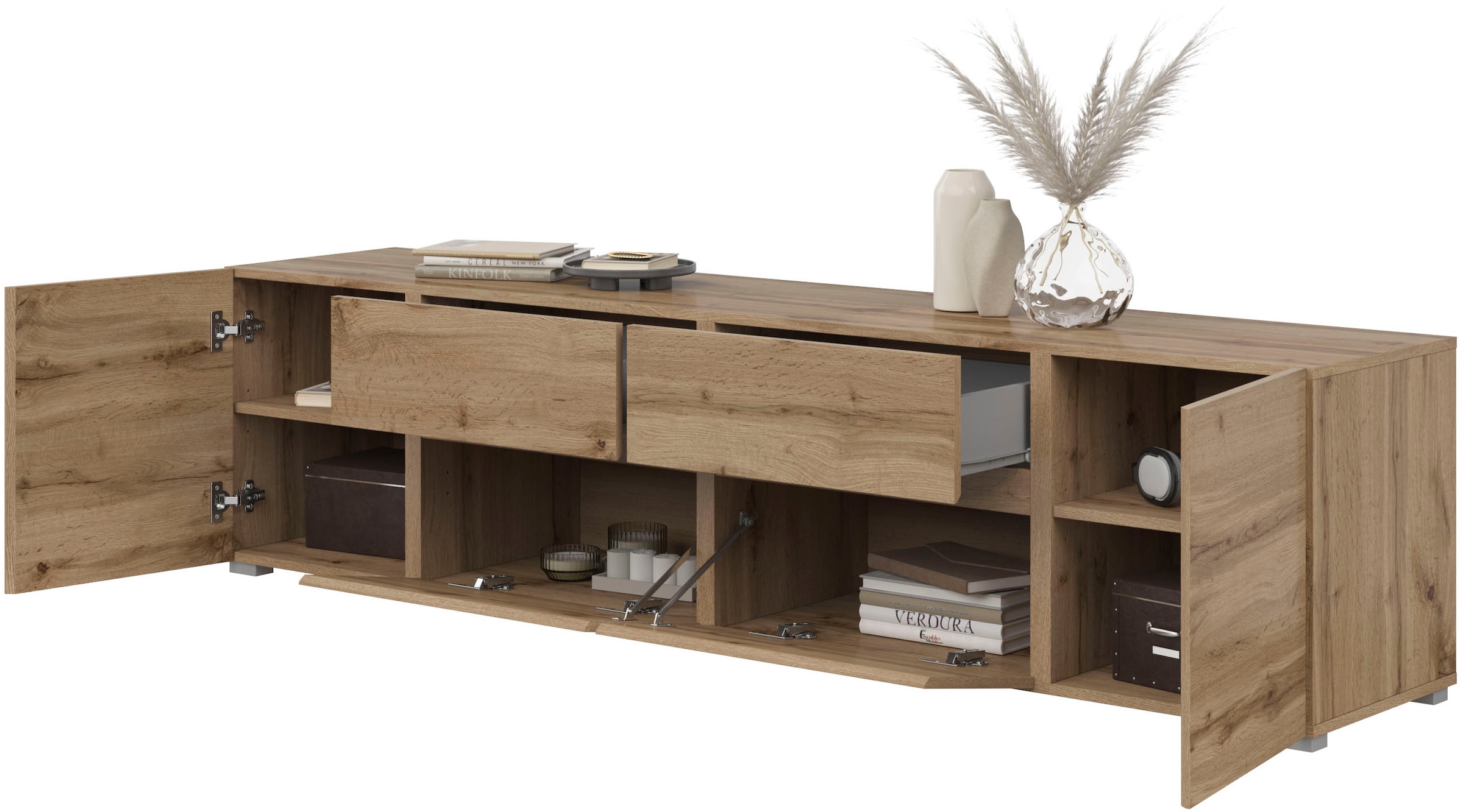 INOSIGN Lowboard »Asymetric, Breite 195 cm, grifflos, 2Klappen/2Schubkästen/2Tür«, TV-Schrank mit viel Stauraum, TV-Board