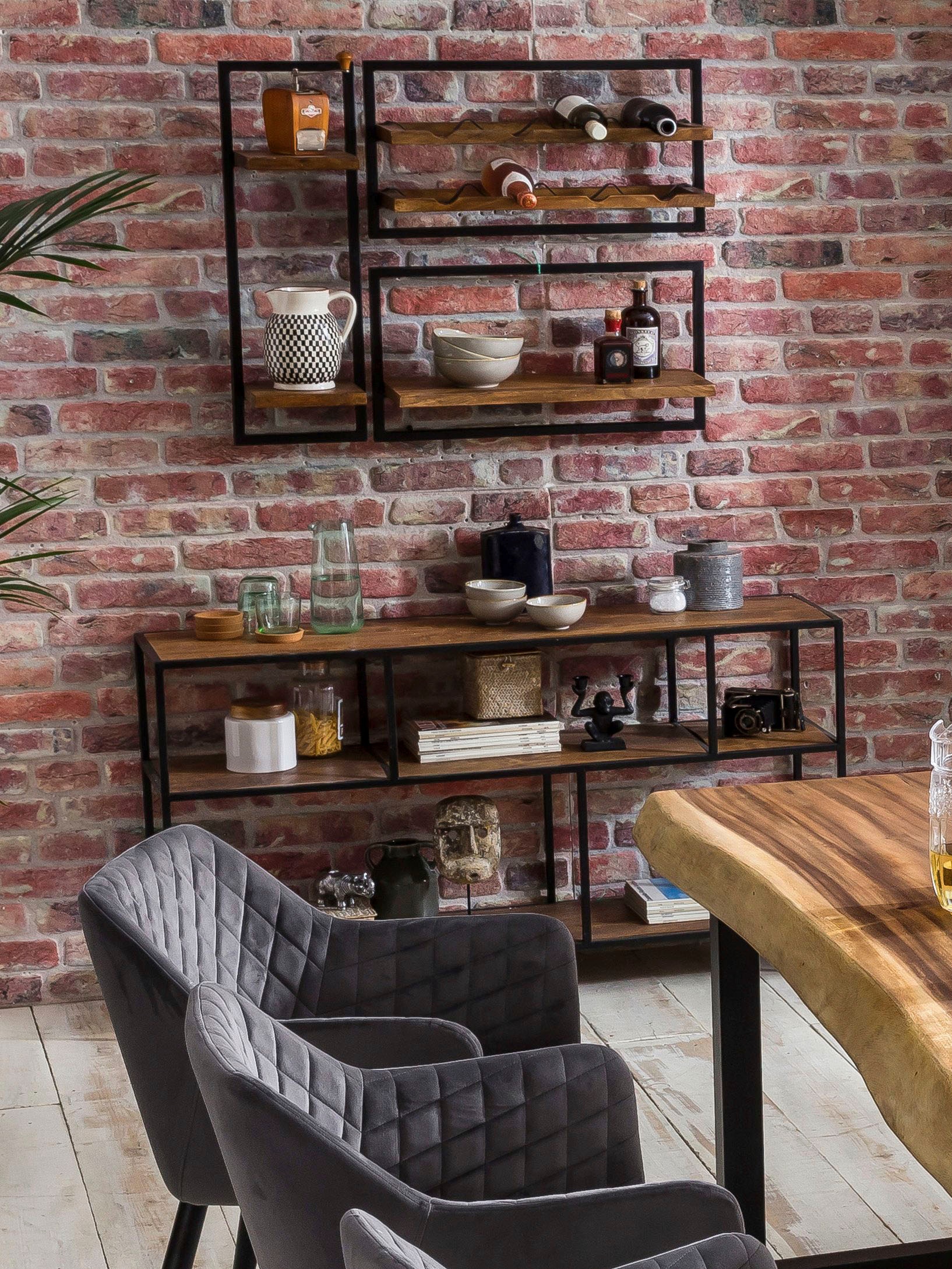 SIT Wandregal »Regal PANAMA – Industrial Regal aus Mango‑Holz & Altmetall«