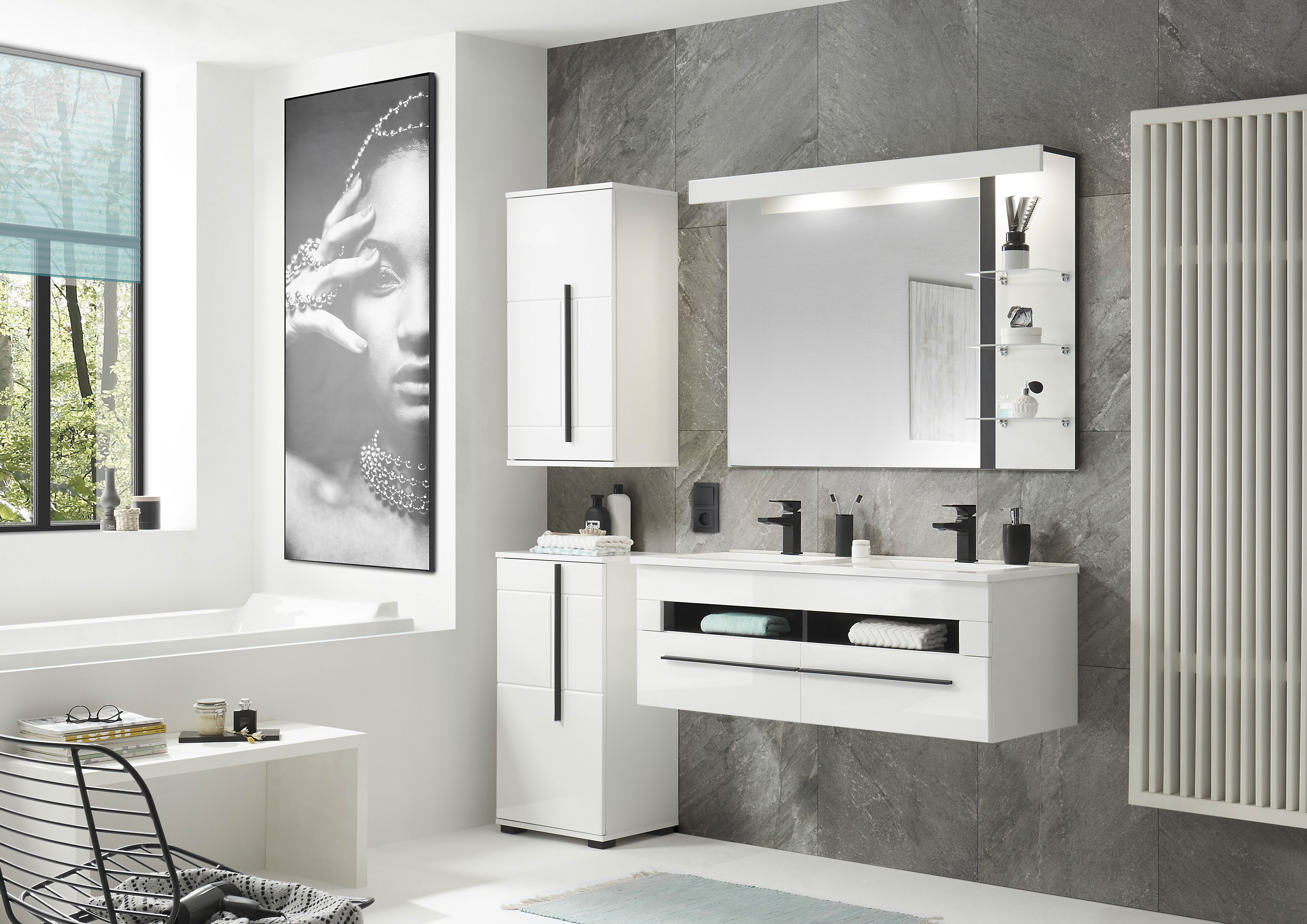 Thumbnail - INOSIGN Badmöbel-Set "Cantara, Bad im modernen Design, 4-teiliges Badezimmer" Set, 4 Stk. tlg. Waschtisch, Schrank, Häng...
