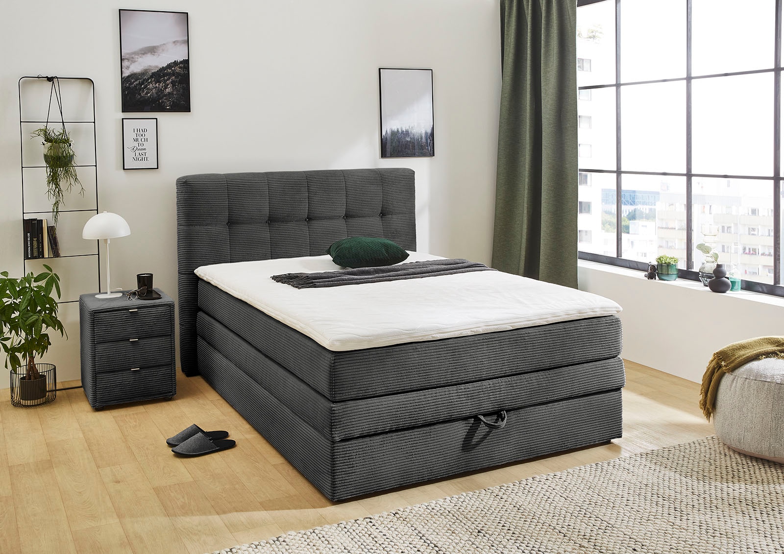 Jockenhöfer Gruppe Boxspringbett "AMY mit Bettkasten, inkl. Bonnell- oder Taschenfederkernmatratze H2-H4" mit 6 cm Kaltschaum-Topper, Cord-Bezug, 120x200 und 140x200 cm