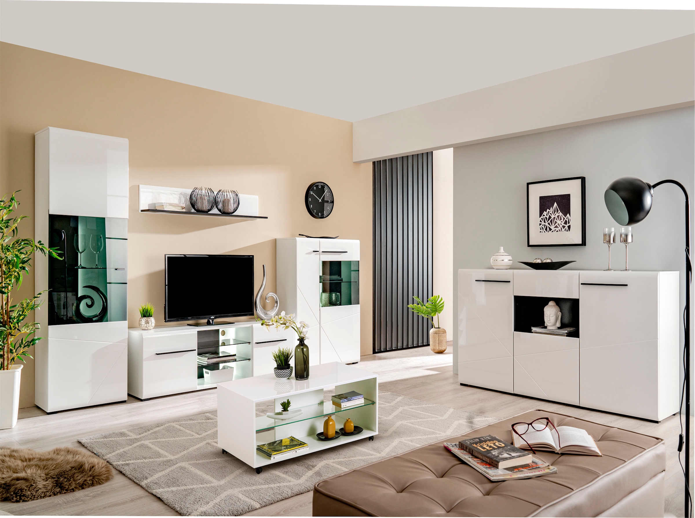 INOSIGN Highboard »Trentino«, Vitrine, Soft-Close-Funktion, Hochglanzfronten, Breite 87 cm