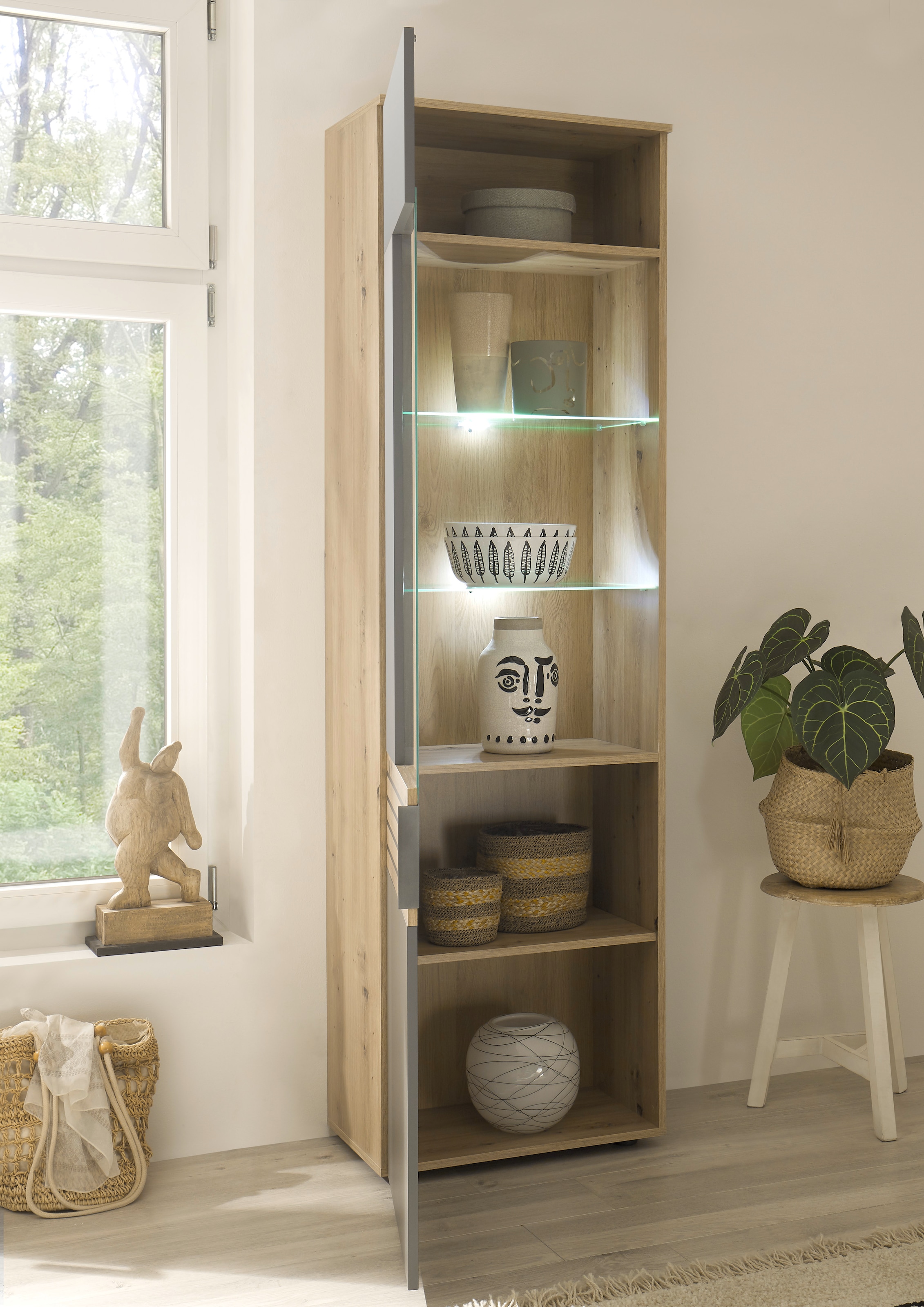 HBZ Vitrine »BZ 5110«, (1 St.), mit LED-Beleuchtung, Vitrinenschrank wahlweise in grau oder weiß