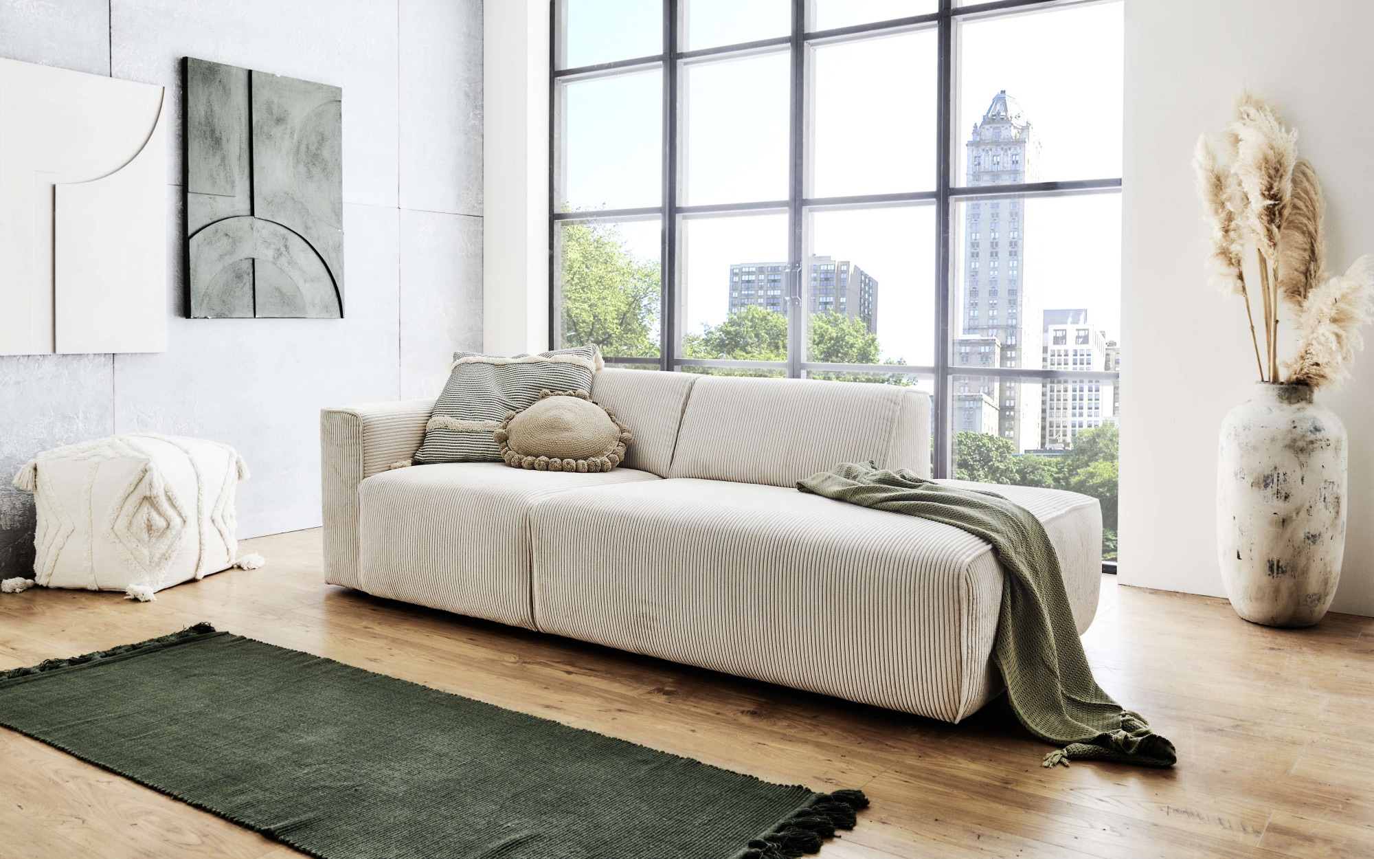 Home affaire 2-Sitzer "Noord mit Kedernaht, Breite 227 cm" Cord, Struktur, Webstoff, mit Wellenunterfederung, Massivholzrahmen