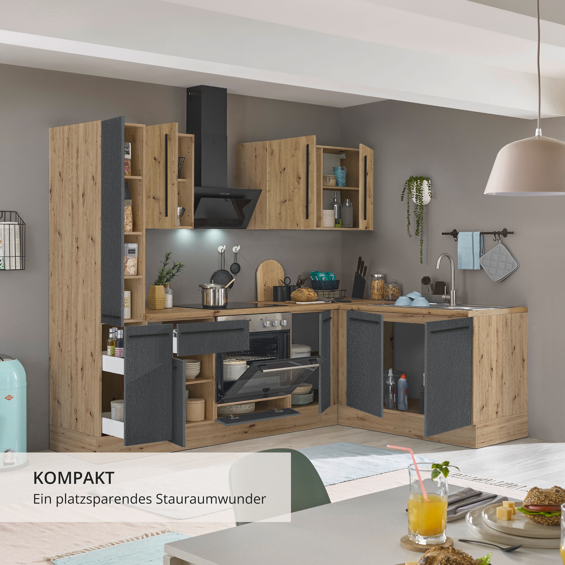 KOCHSTATION Winkelküche »Florida, Stellbreite 240x165 cm« wahlweise mit E-Geräten, mit Softclose für Türen und Schubkästen