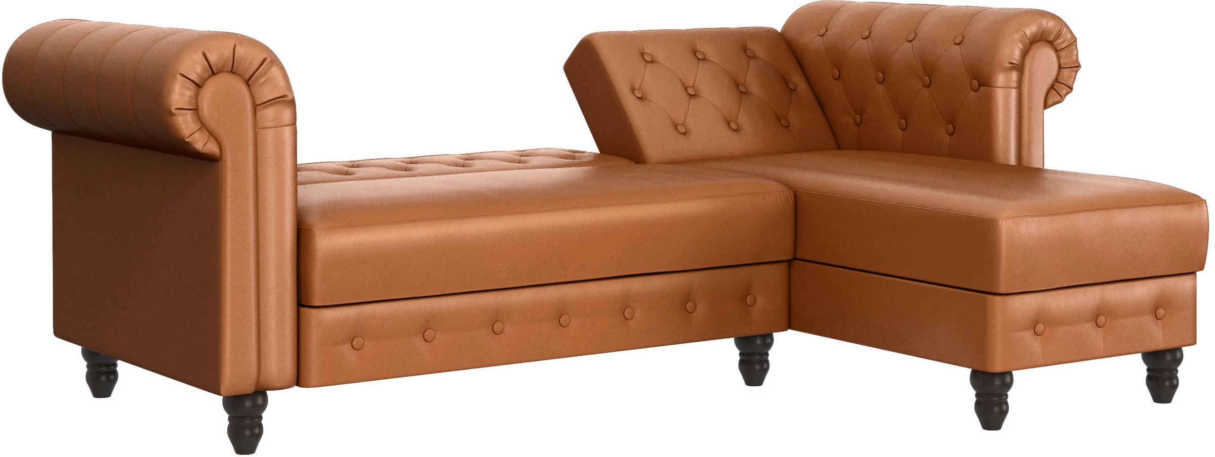 Dorel Home Ecksofa »Felix, L-Form, 241 cm (Liegefl.108x195 cm), Recamiere tauschbar,«, verstellb. Rückenlehne, Bett-Funktion, Velours, Kunstleder, Vintage
