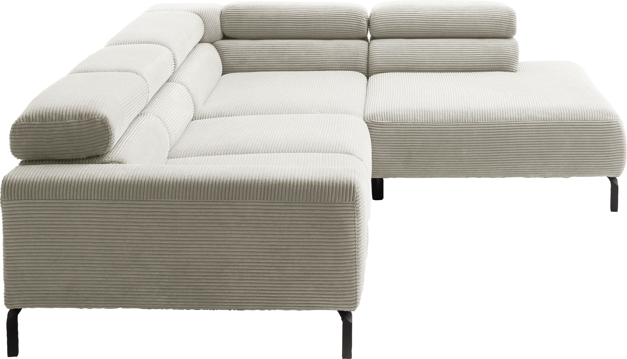 Places of Style Ecksofa »Antonelli, L-Form, inkl. Kopfteilverstellung, Breite 312 cm«, mit elektrischer Sitztiefenverstellung, in Cord, hellgrau