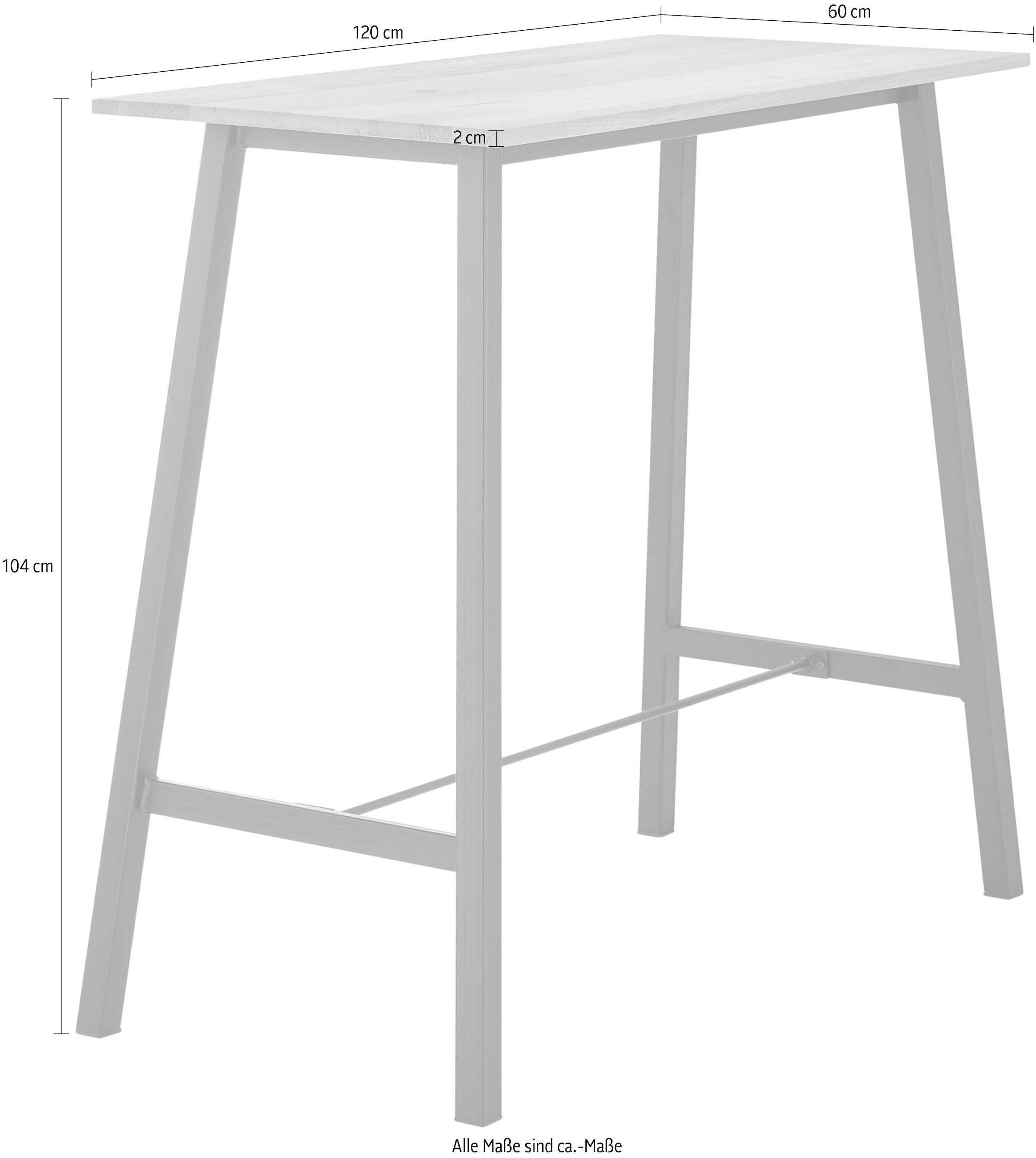 Stolkom Bartisch »Kent Eiche Massivholz geölt, Hochtisch BxHxT 120x104x60 cm«, Industrial Style Eiche Massivholz geölt durchgehende Lamelle