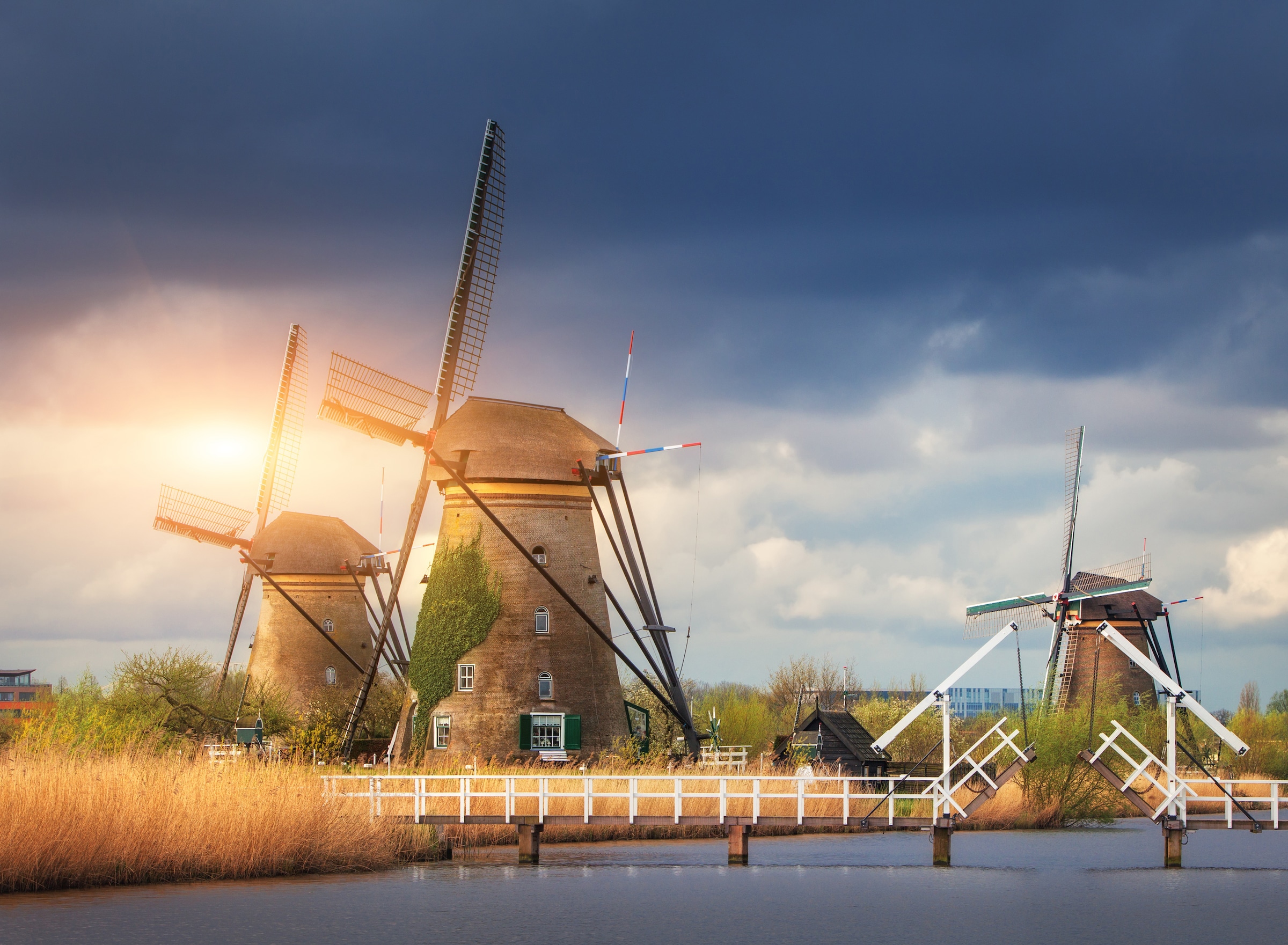 Papermoon Fototapete "Windmills Kinderdijk Sunset" glatt