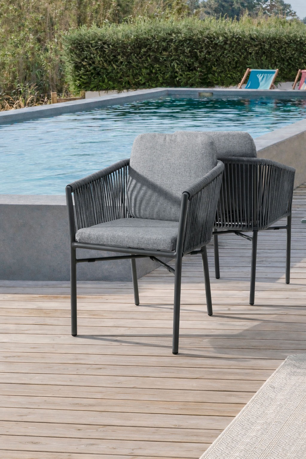 Destiny Garten-Essgruppe »LUCCA SAN MARINO 4 Se + Tisch RE 180x90cm, grau« Set,  Aluminium, Rope, Polywood