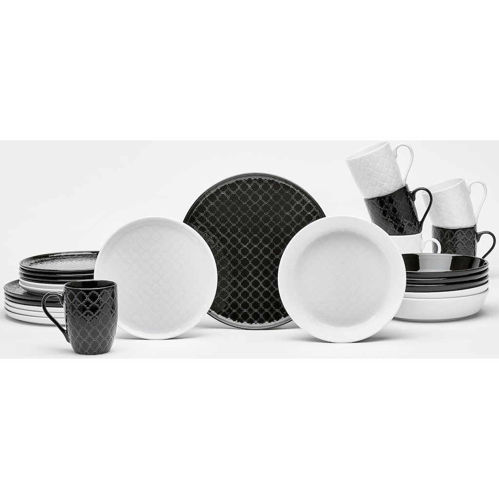 van Well Kombiservice »Geschirr-Set, Service Black & White«, (Set, 24 tlg.)