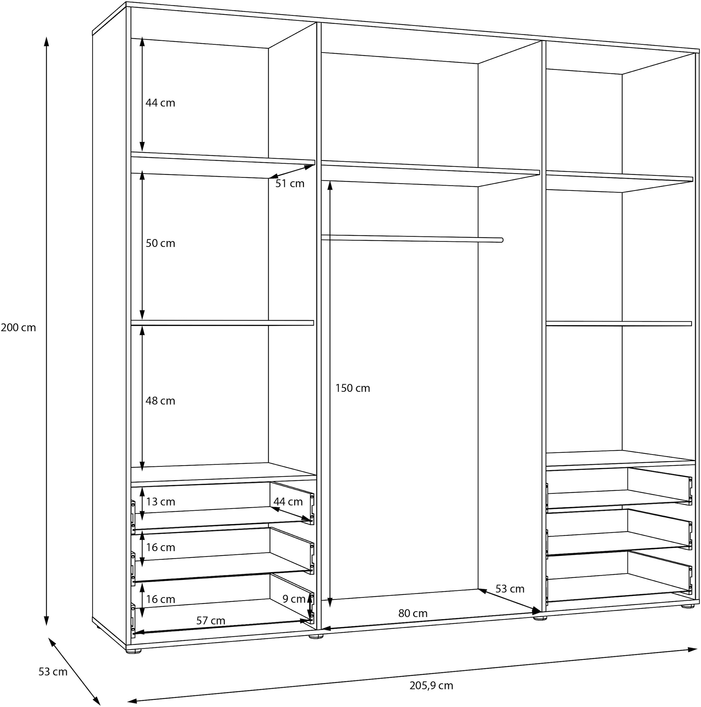FORTE Drehtürenschrank »Kleiderschrank,zeitloses Design, 4 türig« viel Stauraum, Schubladen, Stangengriffe, Made in Europe