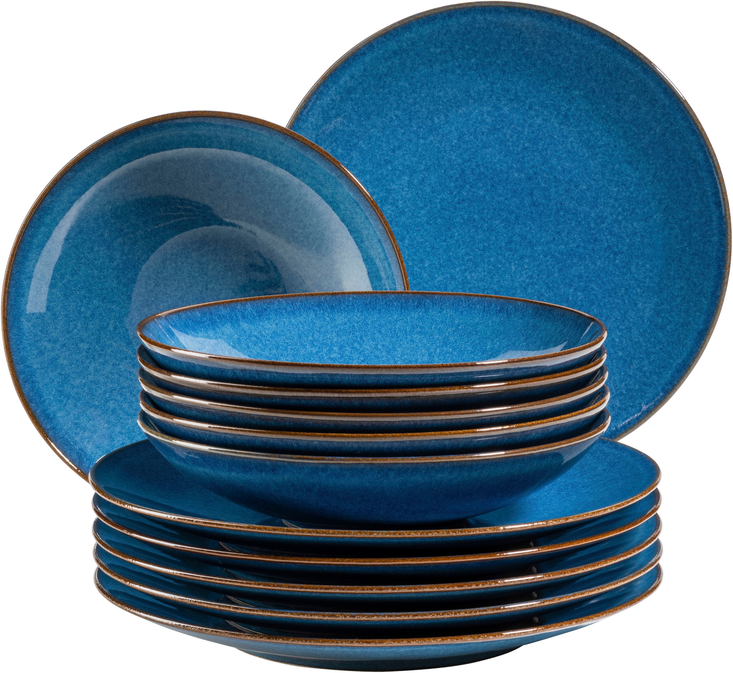 Mäser Königsblau Tafelservice "Teller Set Geschirr-Set Ossia" Vintage-Charakter 12 Teile Für 6 Personen von Baur