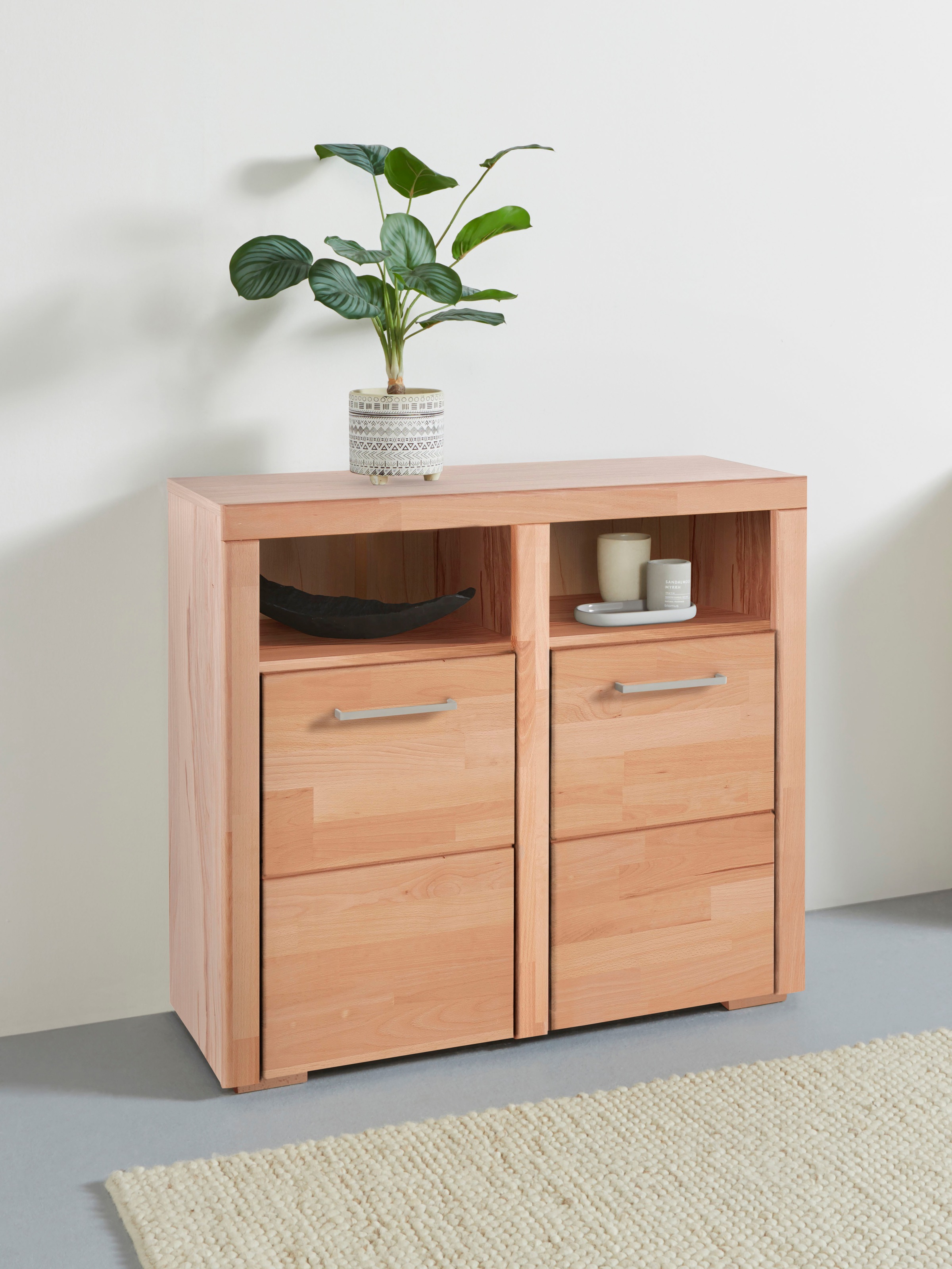 OTTO home Kommode "Falco,89cm breit,35 cm tief, Fronten Massivholz" Kernbuc günstig online kaufen