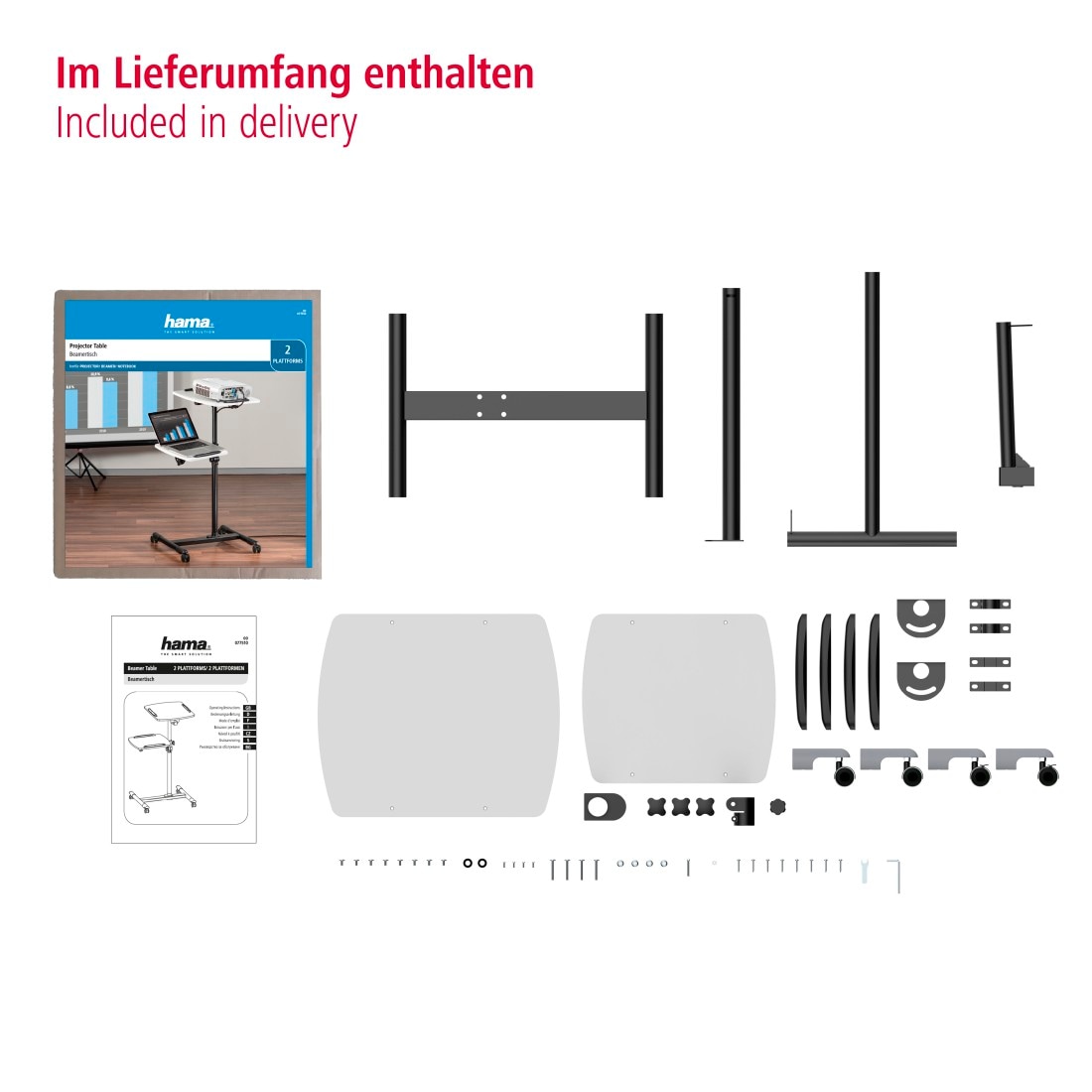 Hama Beamer »Beamertisch, 2 Flächen (je 10kg)«, höhenverstellbar, neigbar Beamerwagen mit Rollen, 360°