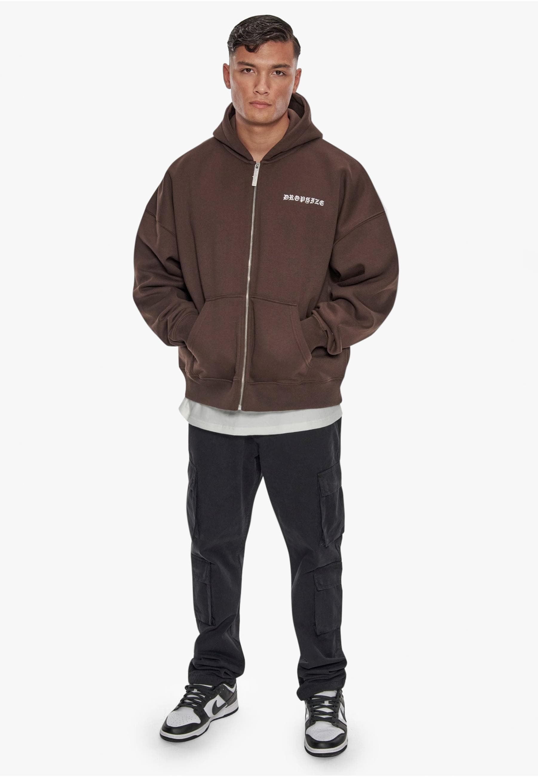 Dropsize Sweatjacke »Dropsize Herren Heavy Oversize Logo Zip Hoodie«