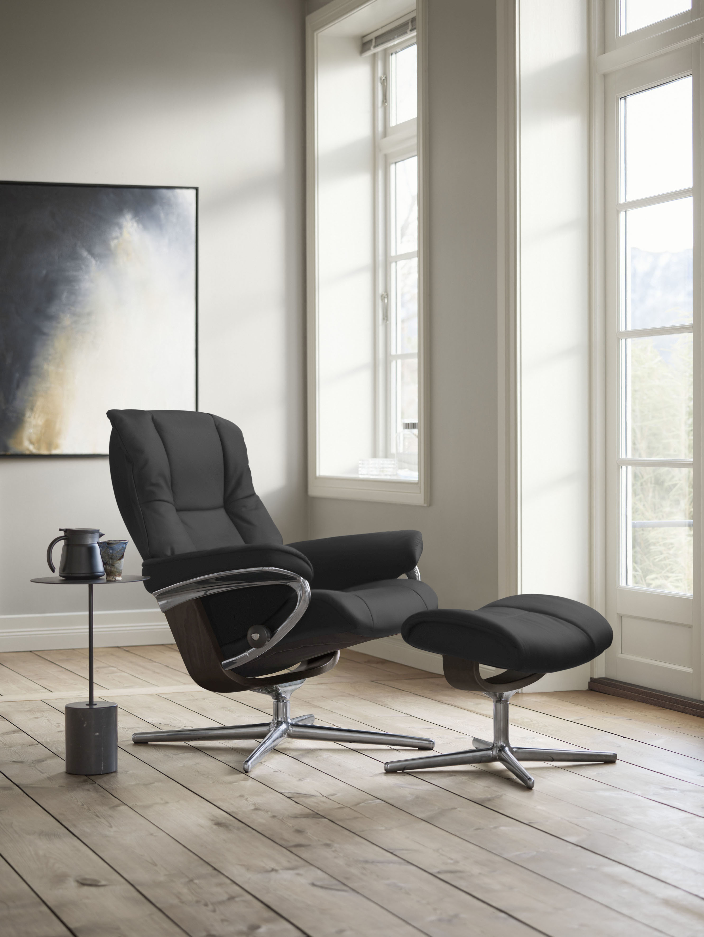 Stressless Relaxsessel "Mayfair" Set, Relaxsessel mit Hocker, mit Hocker, mit Cross Base, Größe S, M & L, Holzakzent Wenge
