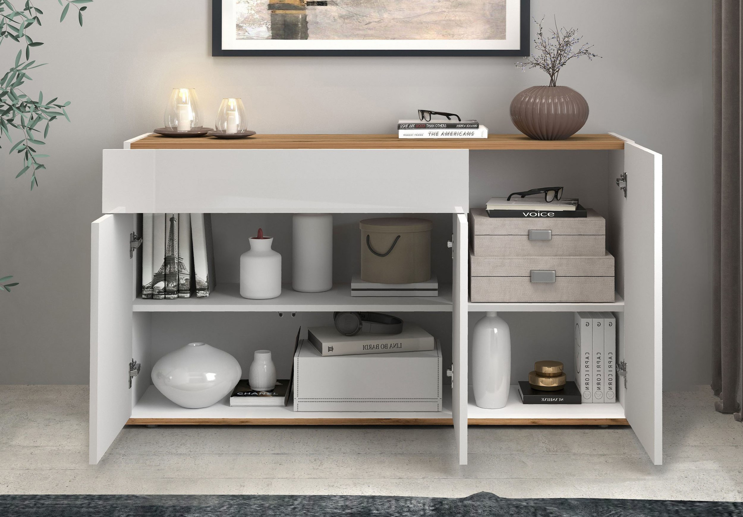 INOSIGN Sideboard »Garda, Kommode, Schrank, Kredenz«, 3 Türen, 1 Schublade, grifflos Breite 120,1 cm