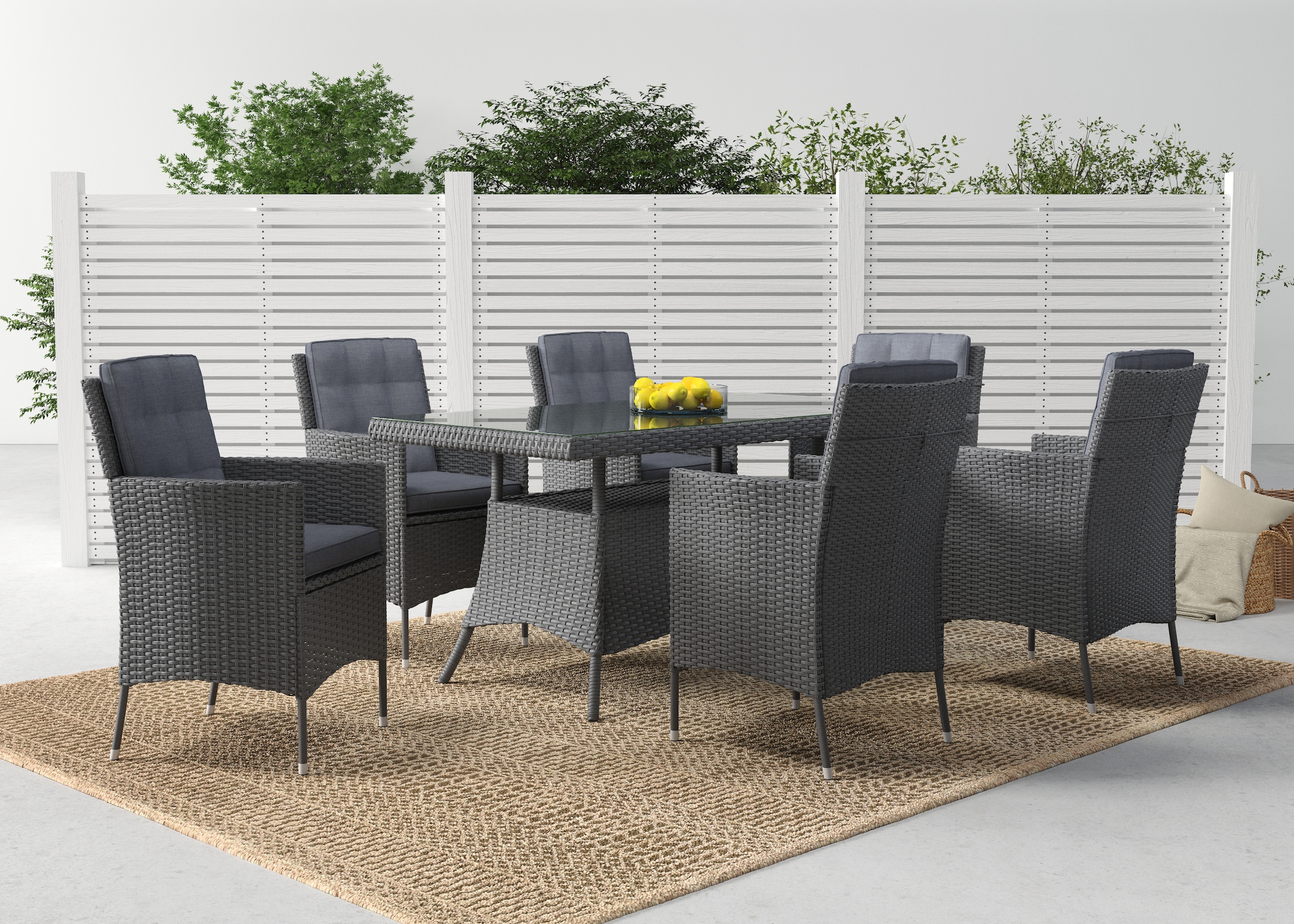 KONIFERA "Korfu" Set, 6x Sessel, 1xTisch: 150x80x73,5 cm, inkl. Auflagen, i günstig online kaufen