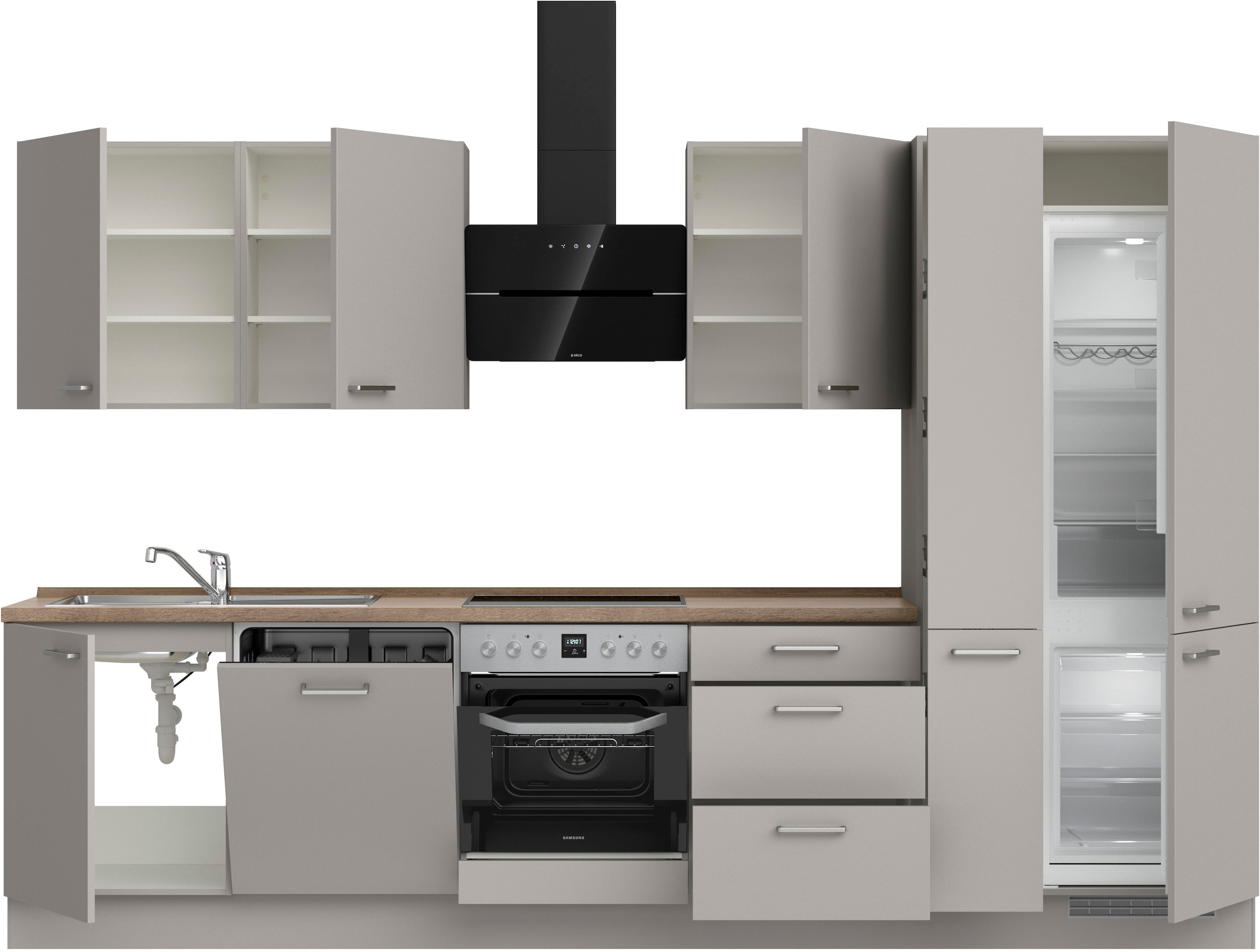 nobilia® Küchenzeile »"Touch II"«, vormontiert, Ausrichtung wählbar, Breite 330 cm, wahlw. mit E-Geräten