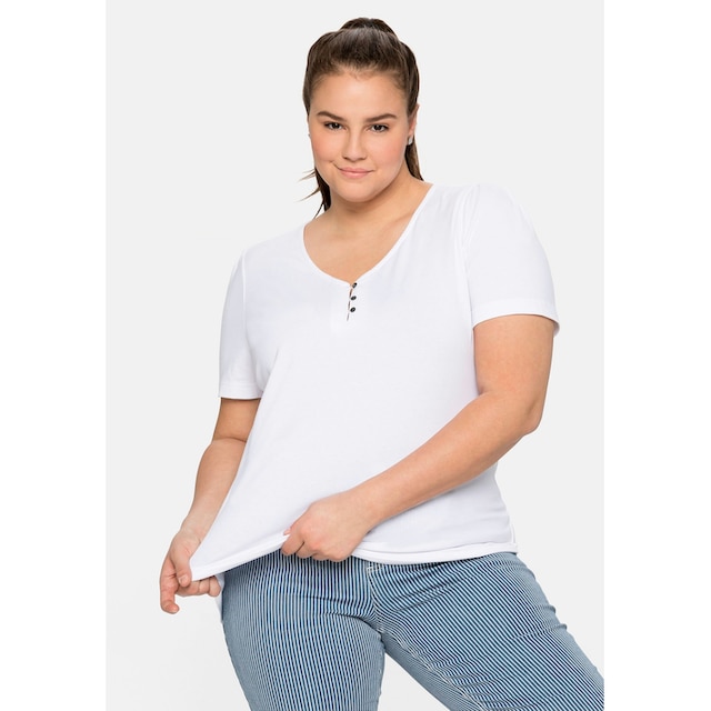 Sheego T-Shirt »Große Größen«, mit leichten Puffärmeln und kurzer  Knopfleiste für kaufen | BAUR