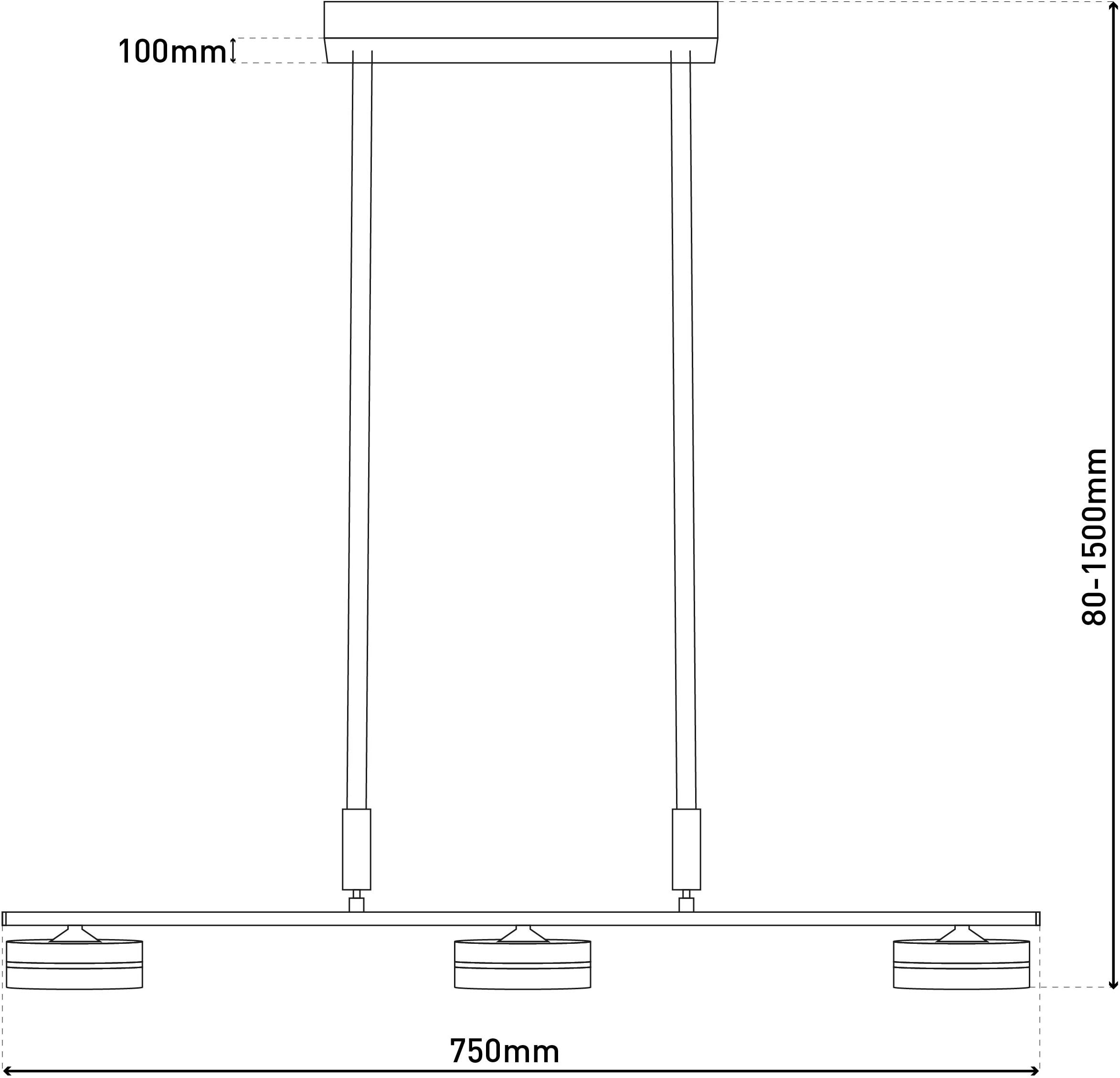 näve LED Pendelleuchte »"Triberg"«, 3 flammig, 3 flg., Schirme Holz (Eiche), Wanddimmer, Höhe verstellbar 80-150cm