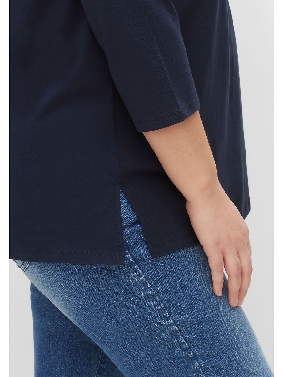 Sheego 3/4-Arm-Shirt »Große Größen«, mit V-Ausschnitt und Kellerfalte  kaufen | BAUR