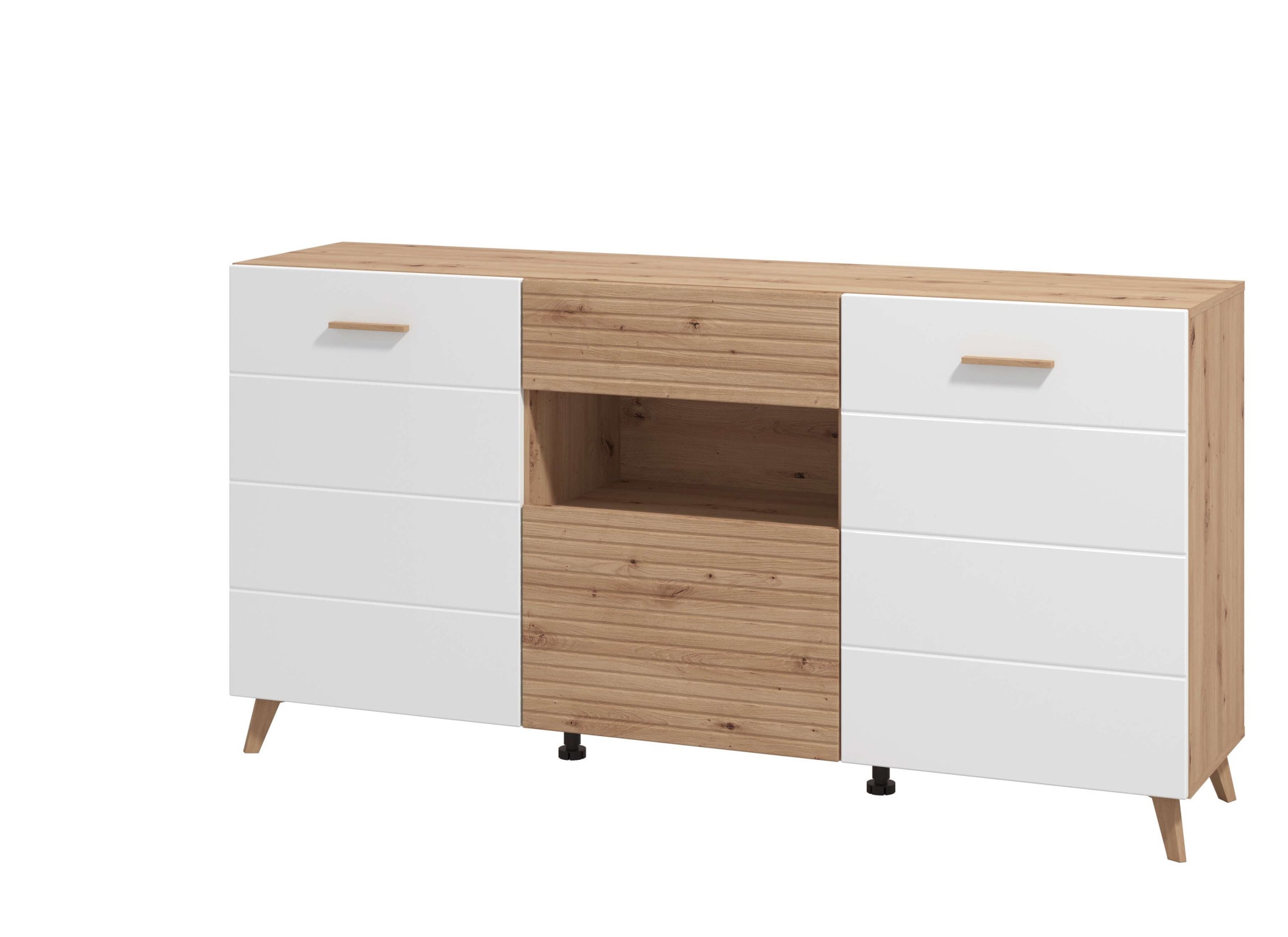 INOSIGN Kommode »Bretagna Sideboard, Schubladenschrank, Breite 173 cm«, viel Stauraum, mit Holzgriffen, mit drei Regalen, in Artisan Eiche