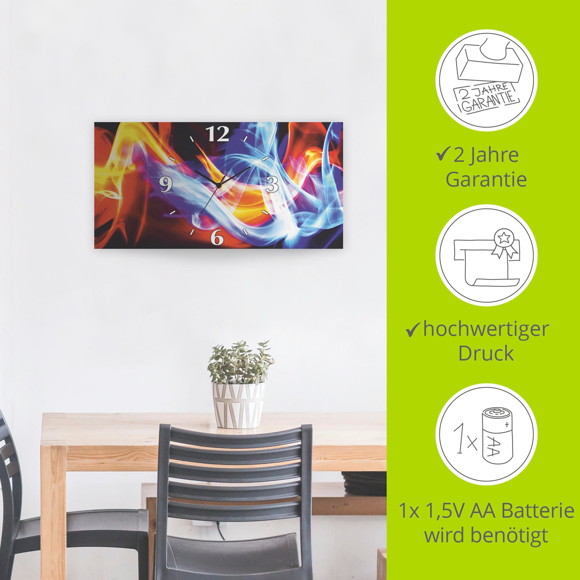 Artland Wanduhr »Feuer und Eis«, 3D Optik gebogen, mit Quarz- oder Funkuhrwerk, versch. Größen
