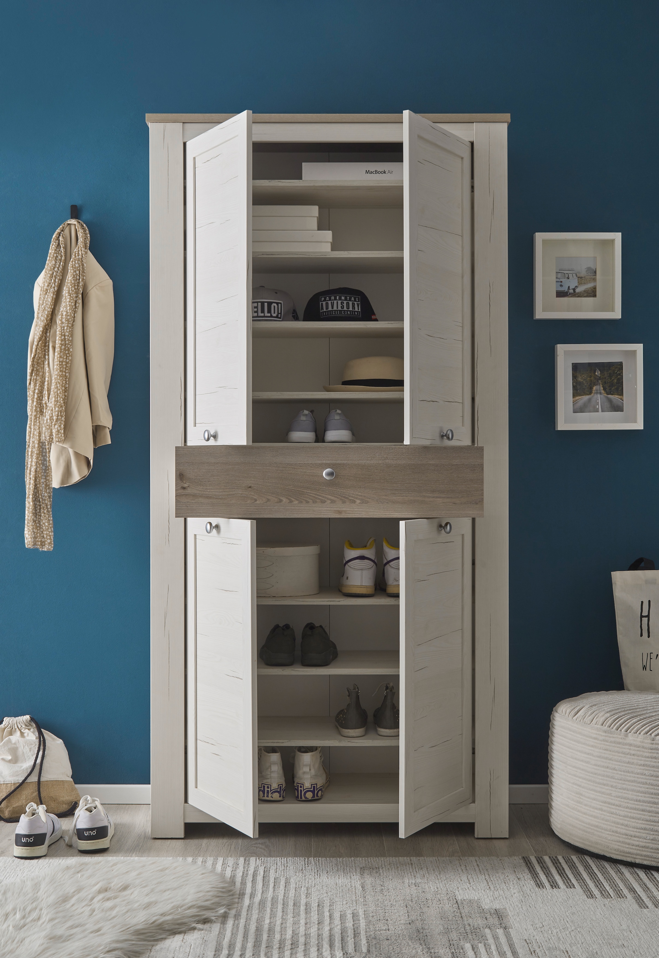 HBZ Schuhschrank »Brixen im Landhaustil, BxHxT 98x195x38 cm«, (1 St.), Schuhschrank mit 4 Türen, 1 Schubkasten, 6 Einlegeböden